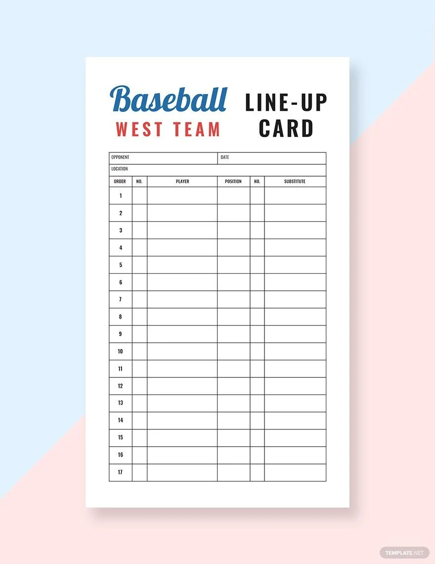10+ Baseball Line Up Card Templates - Doc, Pdf regarding Printable Baseball Batting Lineup Cards