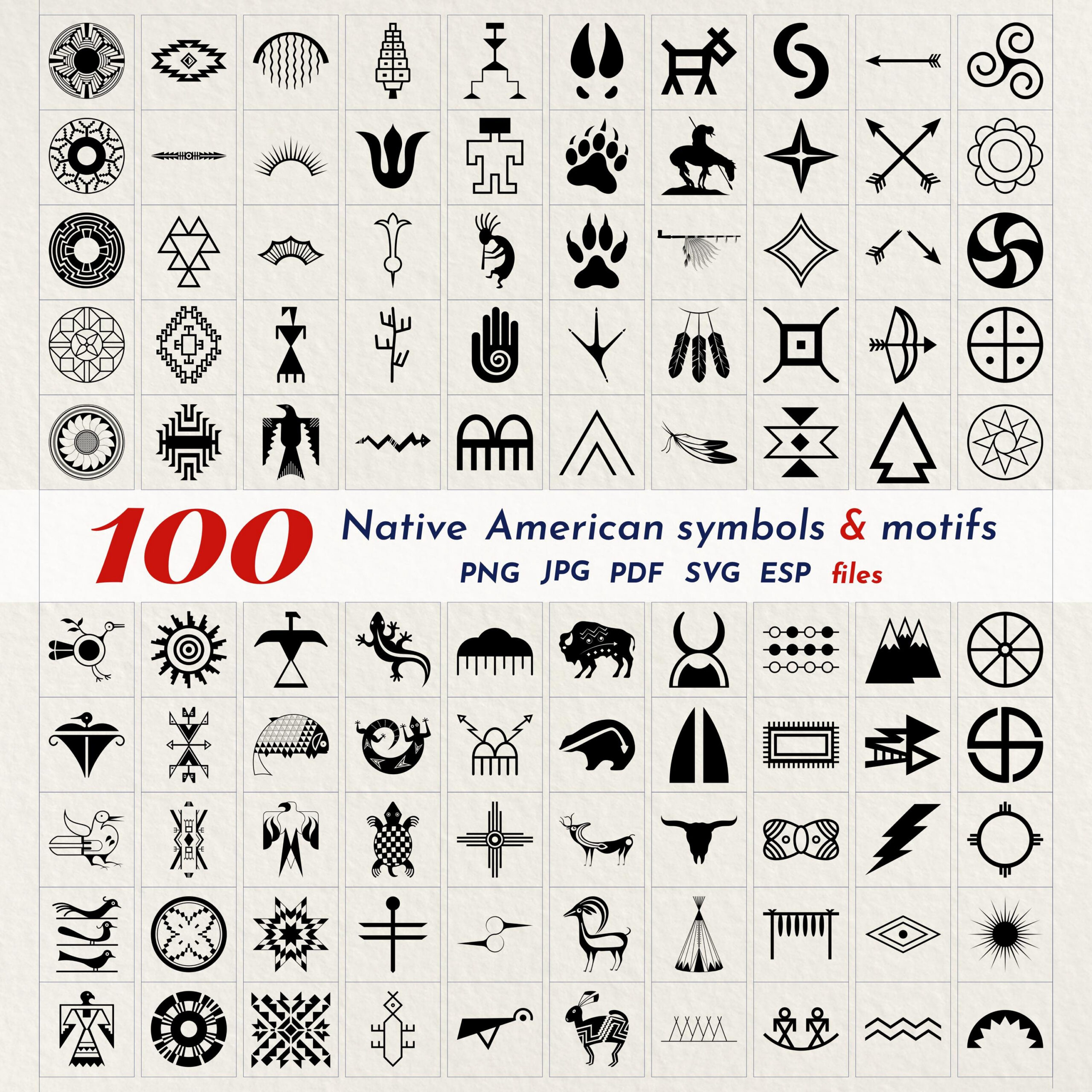 100 Native American Symbols Bundle | Png , Jpg , Pdf , Svg , Eps pertaining to Native American Symbols And Meanings Printable