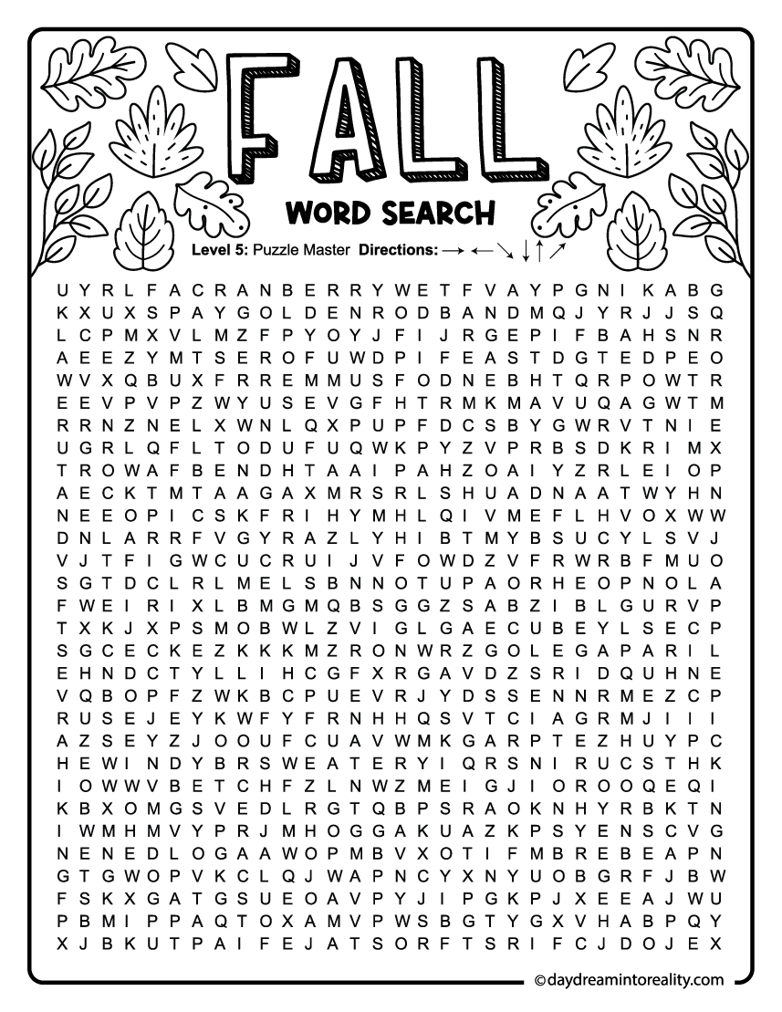 15 Fall Word Search Free Pdf Printables | 6 Levels Of Difficulty pertaining to Free Printable Word Searches For Middle School