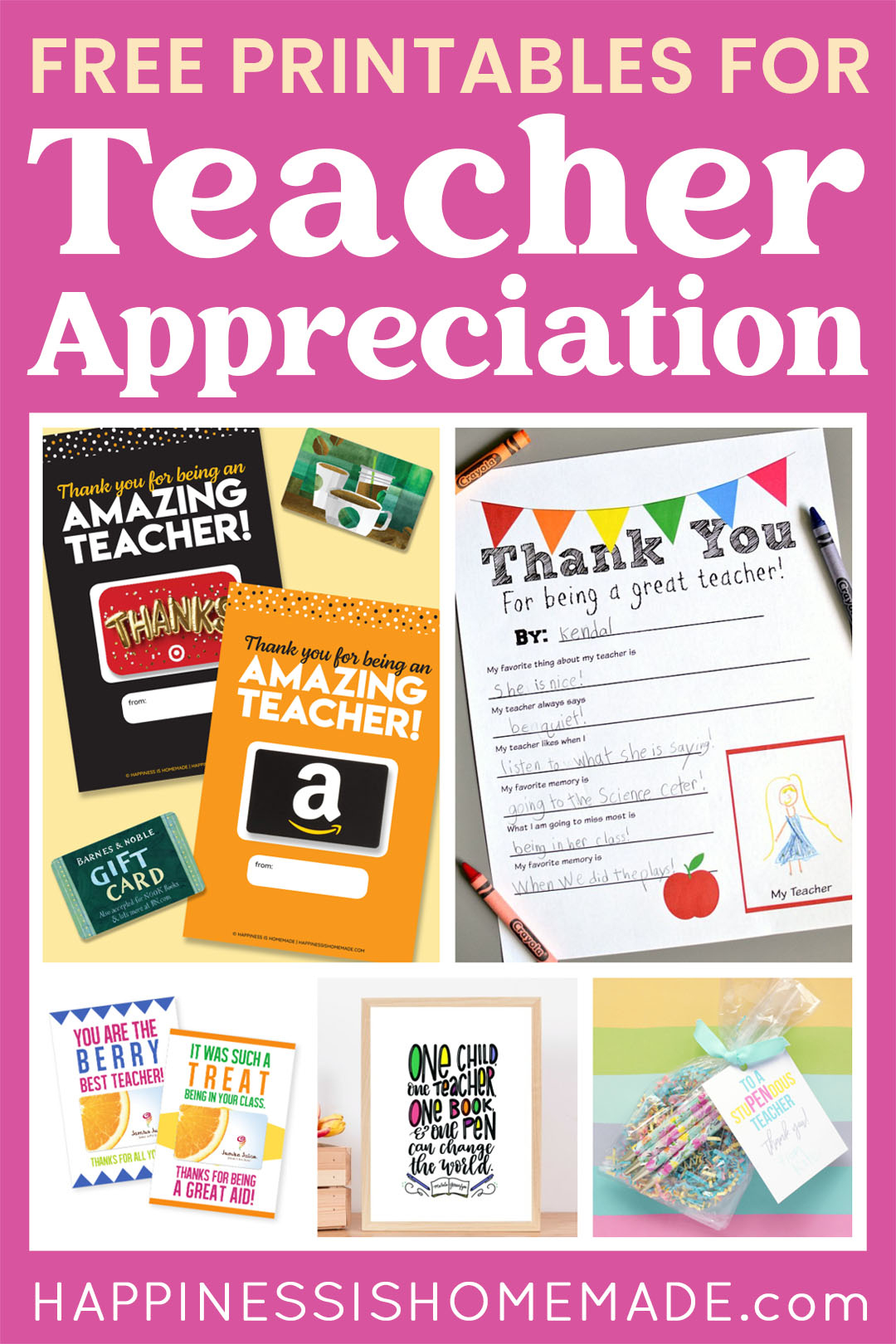 20+ Teacher Appreciation Printables - Happiness Is Homemade in Free Teacher Appreciation Printables