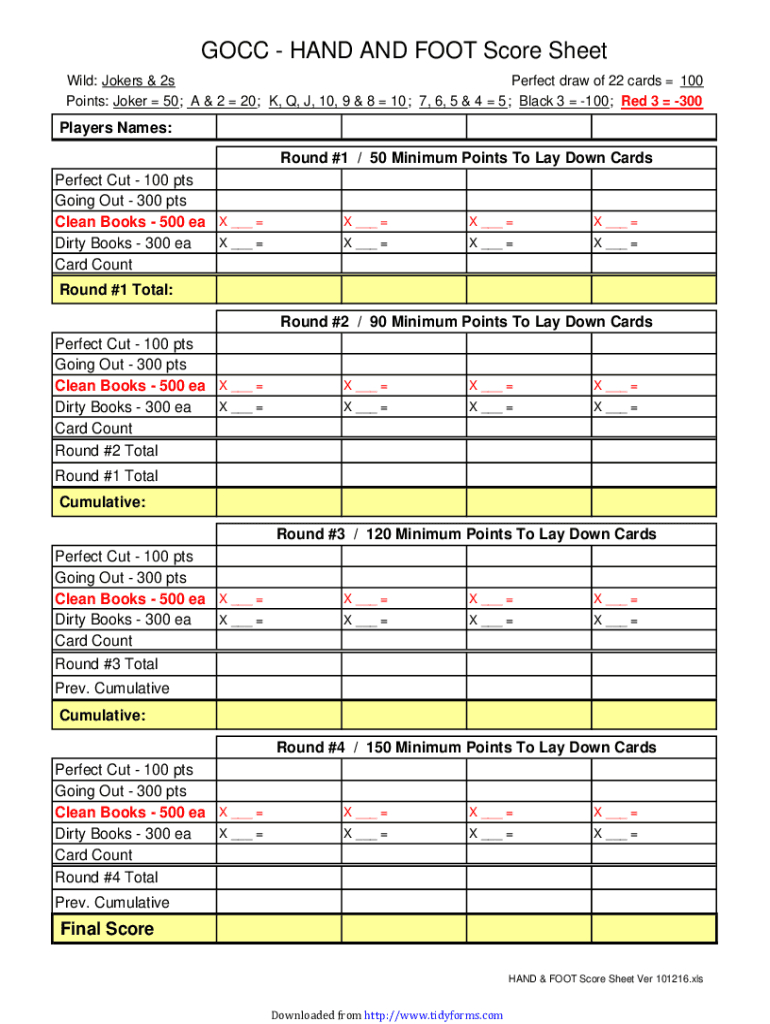 2016-2025 Form Gocc Hand And Foot Score Sheet Fill Online inside Pdf Printable Hand Knee And Foot Card Game Score Sheet
