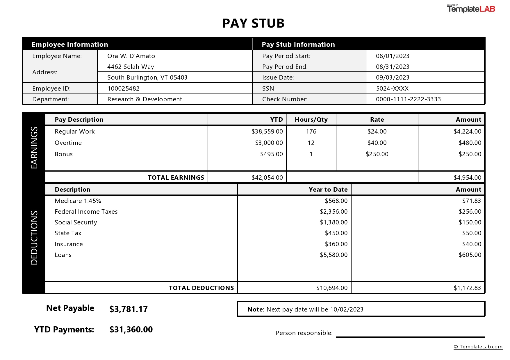 24 Free Pay Stub Templates [Word, Excel, Pdf] - Templatelab intended for Free Pay Stub Generator Printable