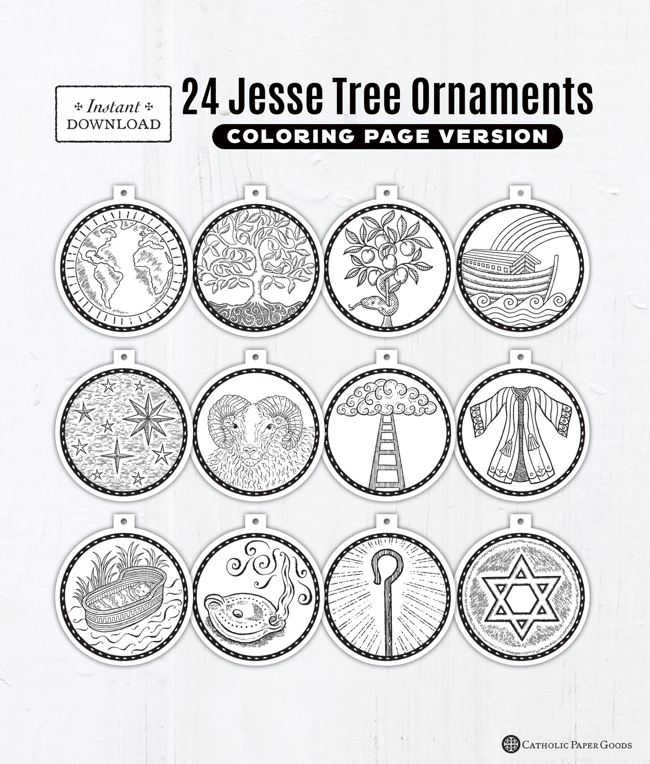 24 Jesse Tree Printable Ornaments Pdf, Coloring Page Ornaments for Free Jesse Tree Ornament Printables