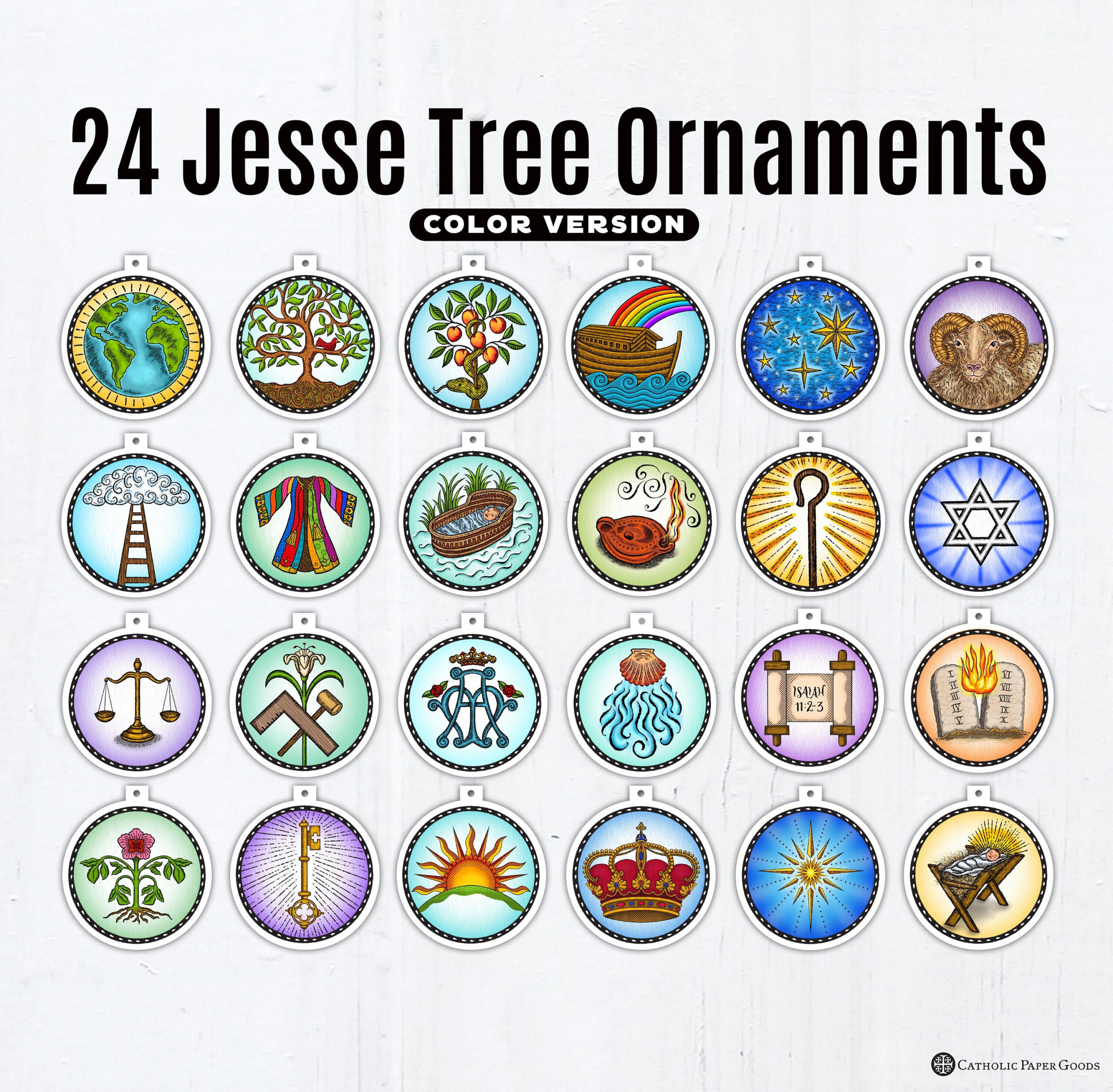 24 Printable Jesse Tree Ornaments: Catholic Advent Decor (Pdf) for Free Jesse Tree Ornament Printables