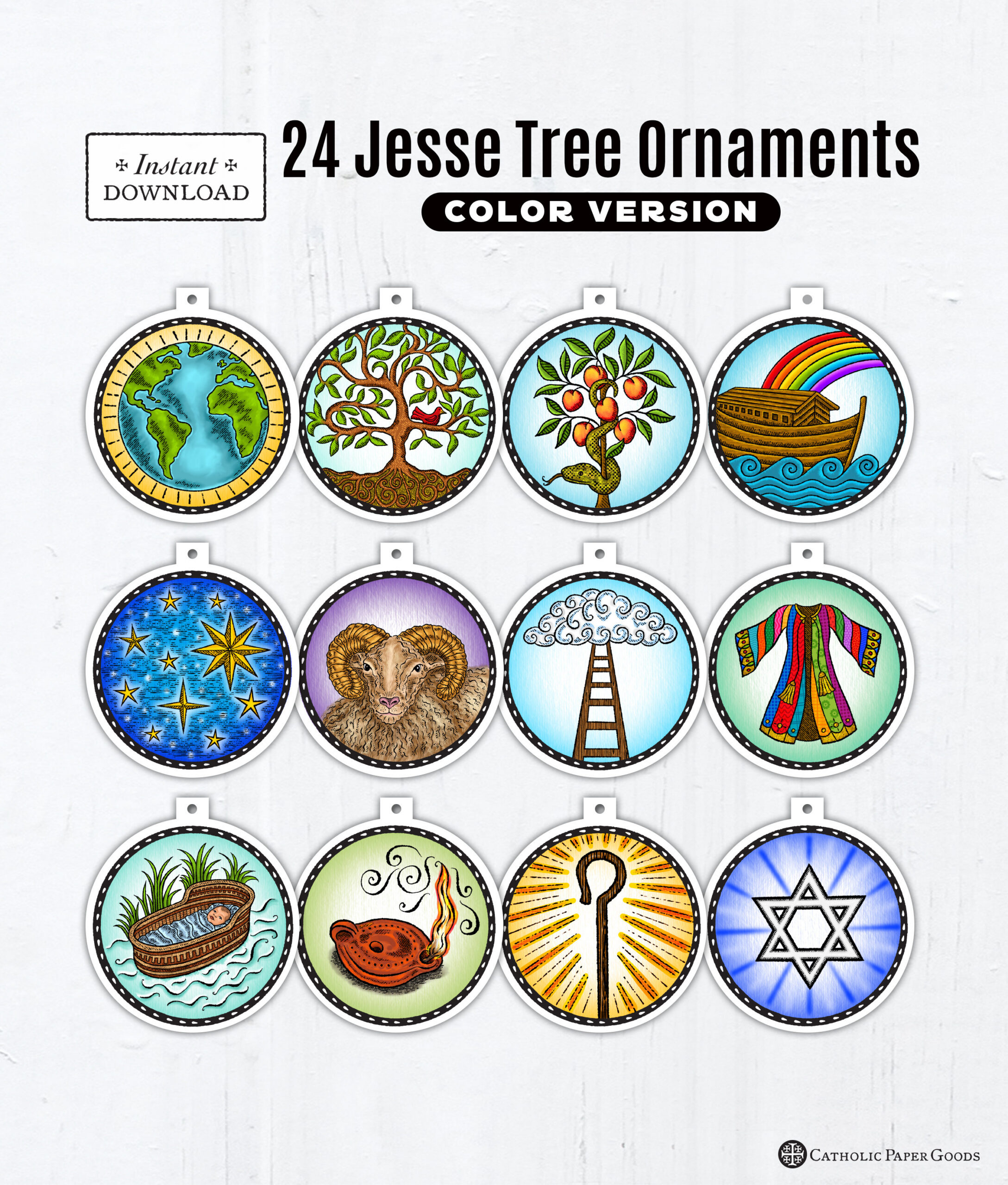24 Printable Jesse Tree Ornaments: Catholic Advent Decor (Pdf) throughout Printable Jesse Tree Symbols And Meanings