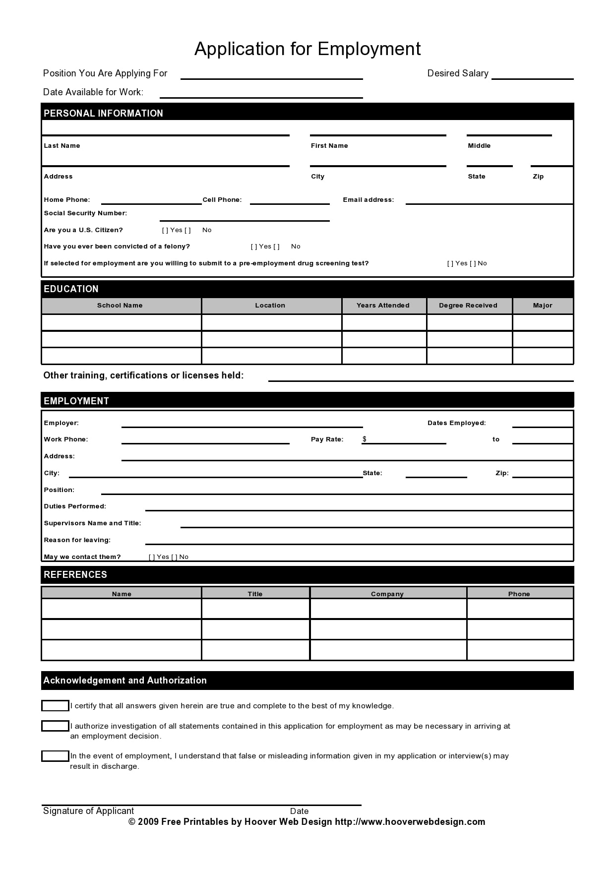 27 Basic Employment Application Templates [Free] pertaining to Printable Job Applications For Employers
