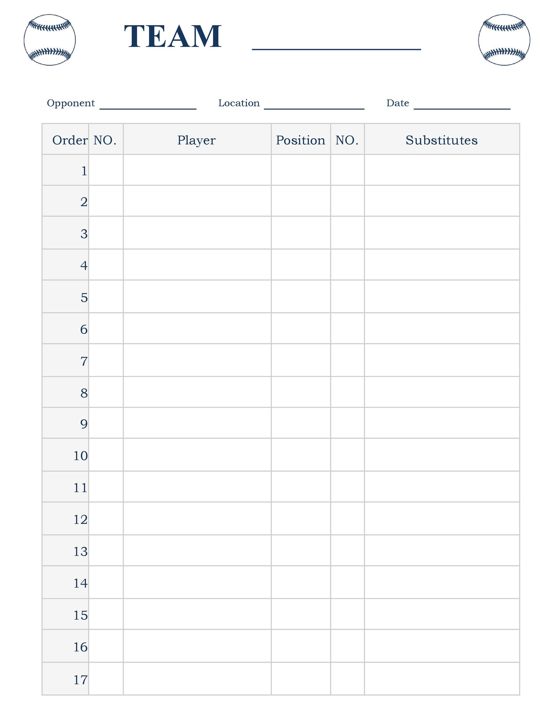 33 Printable Baseball Lineup Templates [Free Download] ᐅ Templatelab regarding Printable Baseball Batting Lineup Cards