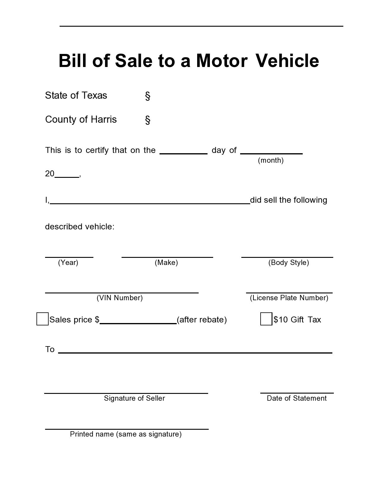 40 Printable Bill Of Sale For A Car Samples [Word, Pdf] within Automobile Printable Bill of Sale