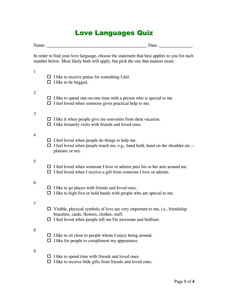 5 Love Languages Test Pdf: Fill Out & Sign Online | Dochub pertaining to 5 Love Languages Quiz Free Printable