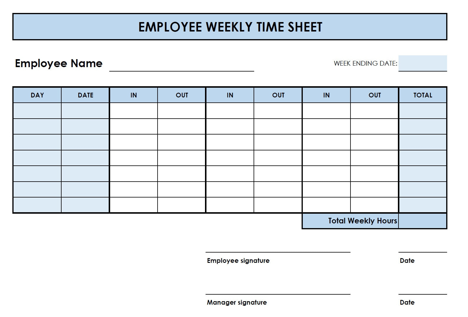 5 Printable Pdf Weekly Timesheet Templates. Printable Timesheet intended for Printable Weekly Timesheet Template Word