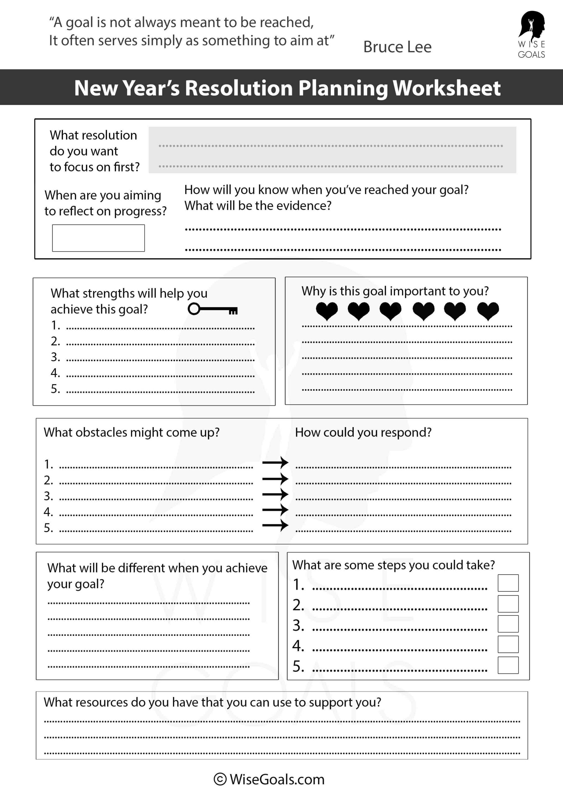A More Effective Approach With New Year'S Resolution Worksheets intended for New Year'S Resolutions Printables