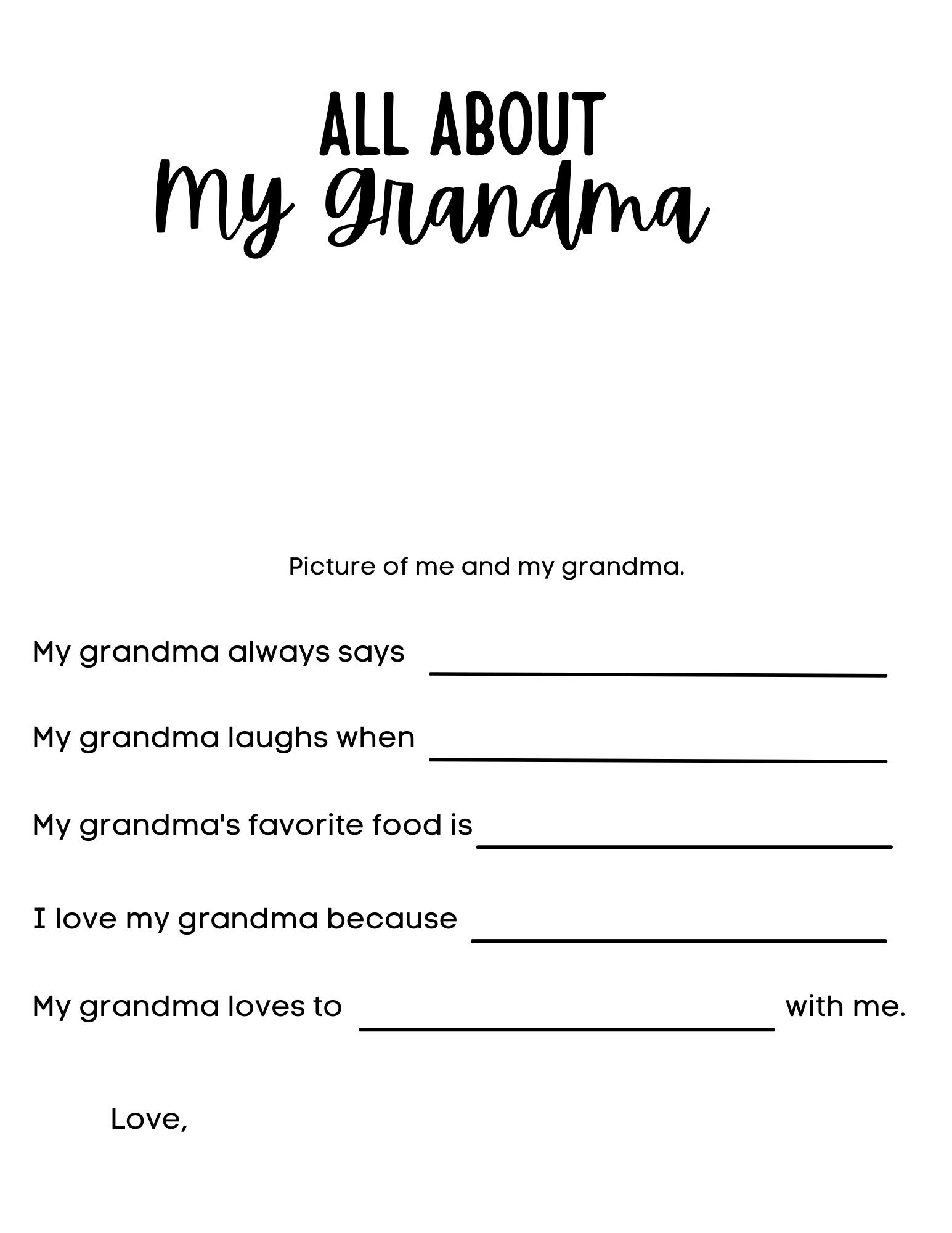 All About Grandma Free Printable - Printable Party Favors inside All About Grandma Free Printable