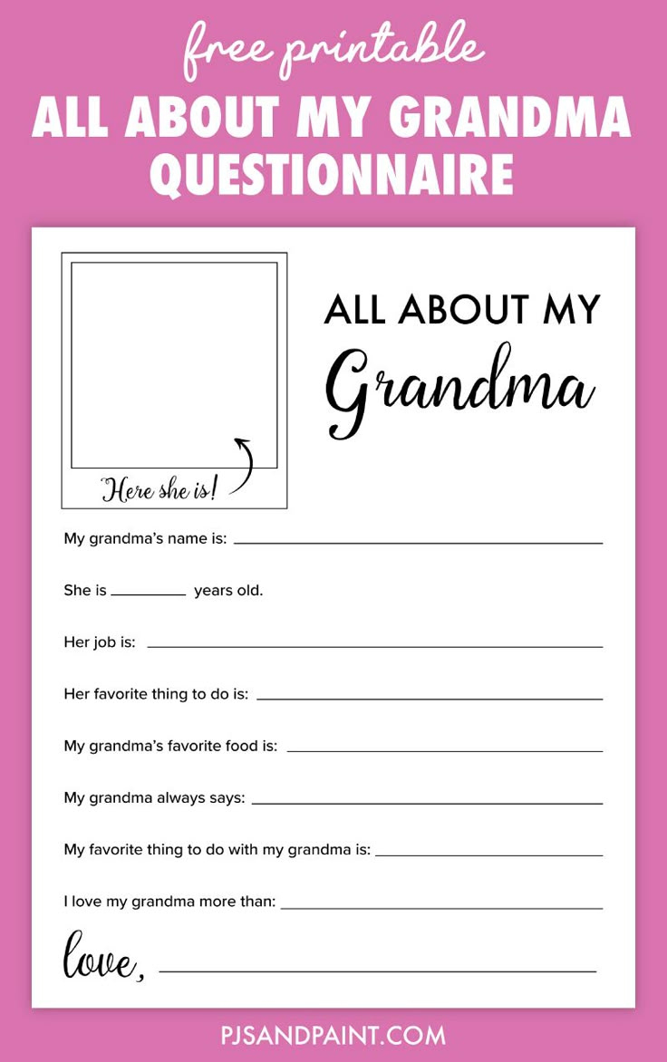 All About My Grandma Printable for All About Grandma Free Printable