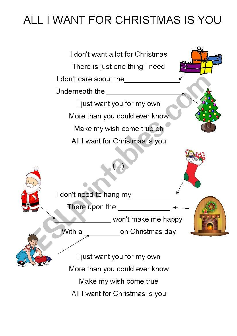 All I Want For Christmas Is You (Easy, For Kids) - Esl Worksheet pertaining to Printable Lyrics For All I Want For Christmas Is You
