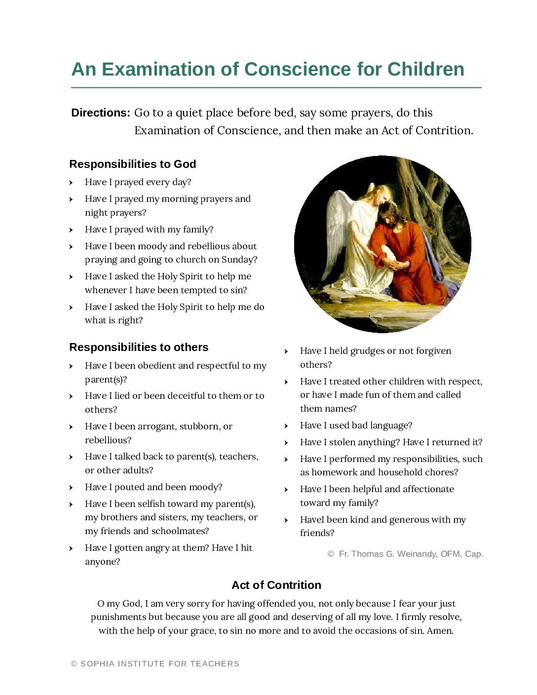 An Examination Of Conscience For Children | Pegr3U5S31 - Sophia with regard to Children's Examination of Conscience Printable