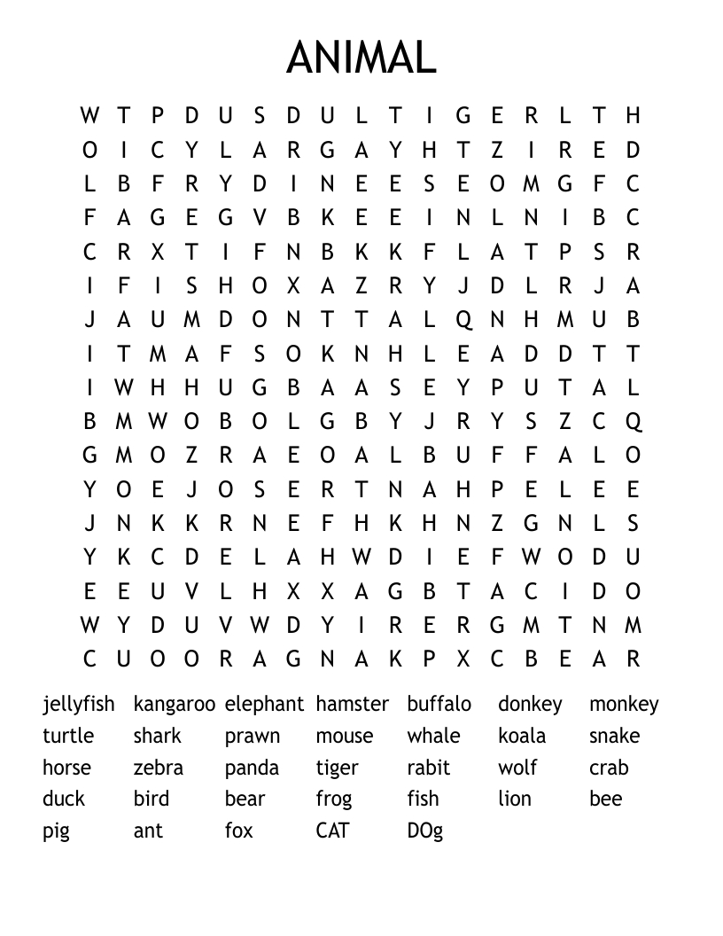 Animals Hard Word Search - Wordmint inside Difficult Word Search Printable Free