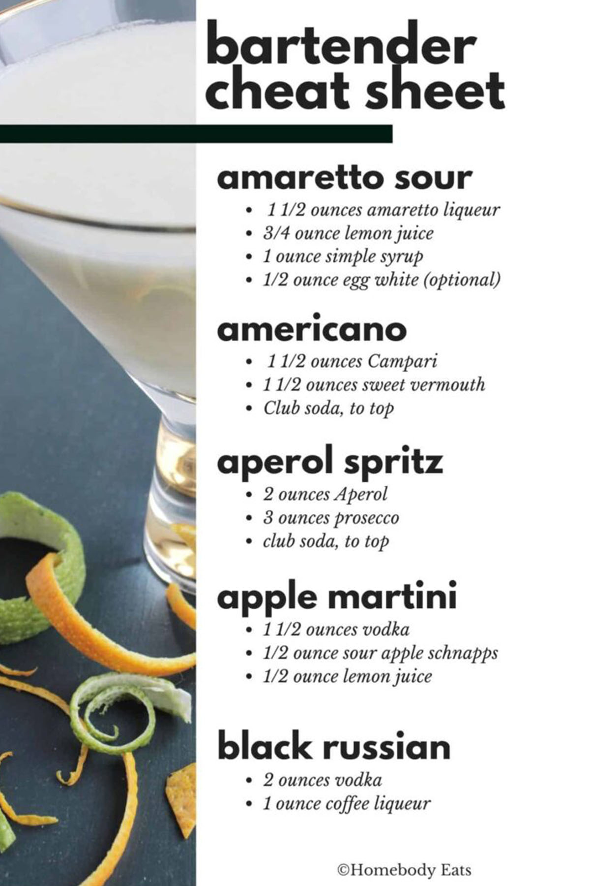 Bartender Cheat Sheet (Free Pdf): 45 Cocktails - Homebody Eats with Printable Basic Bartending Drinks Cheat Sheet