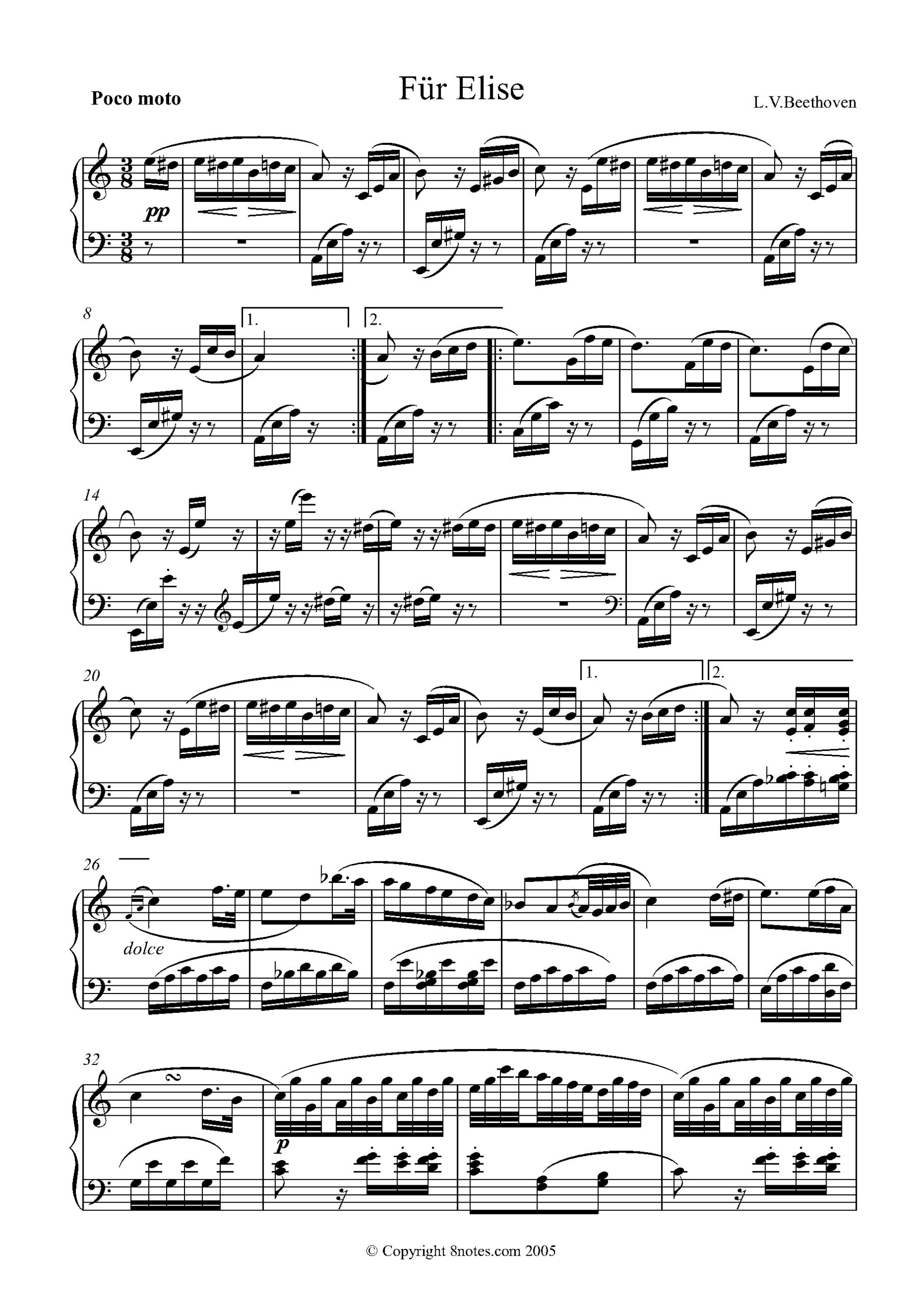 Beethoven, Ludwig Van - Fur Elise (Original) For Piano - Free pertaining to Printable Fur Elise Piano Sheet Music