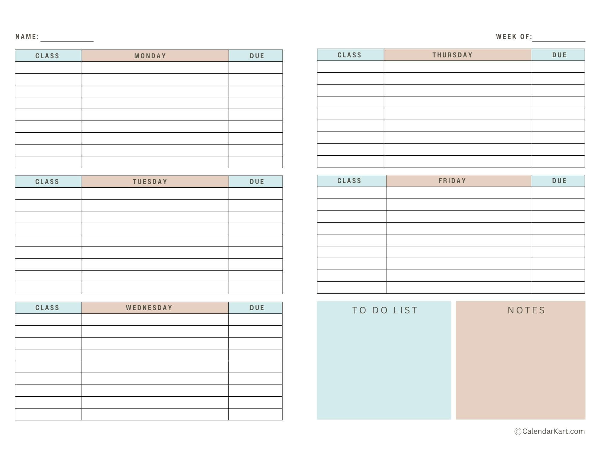 Best Weekly Planners For Students | Calendarkart with Student Planner Printable Free