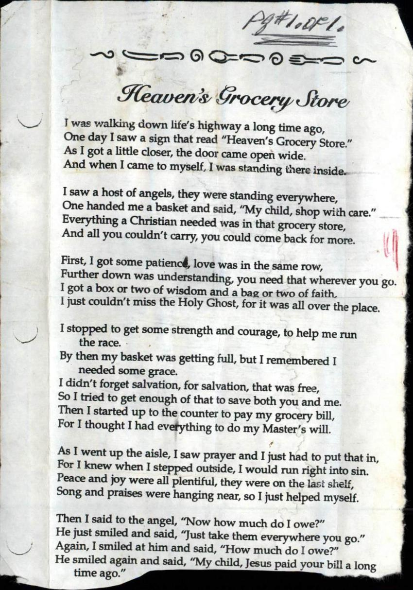 Between The Bars : Heaven'S Grocery Store — Jerome T. Green inside Heaven'S Grocery Store Poem Printable