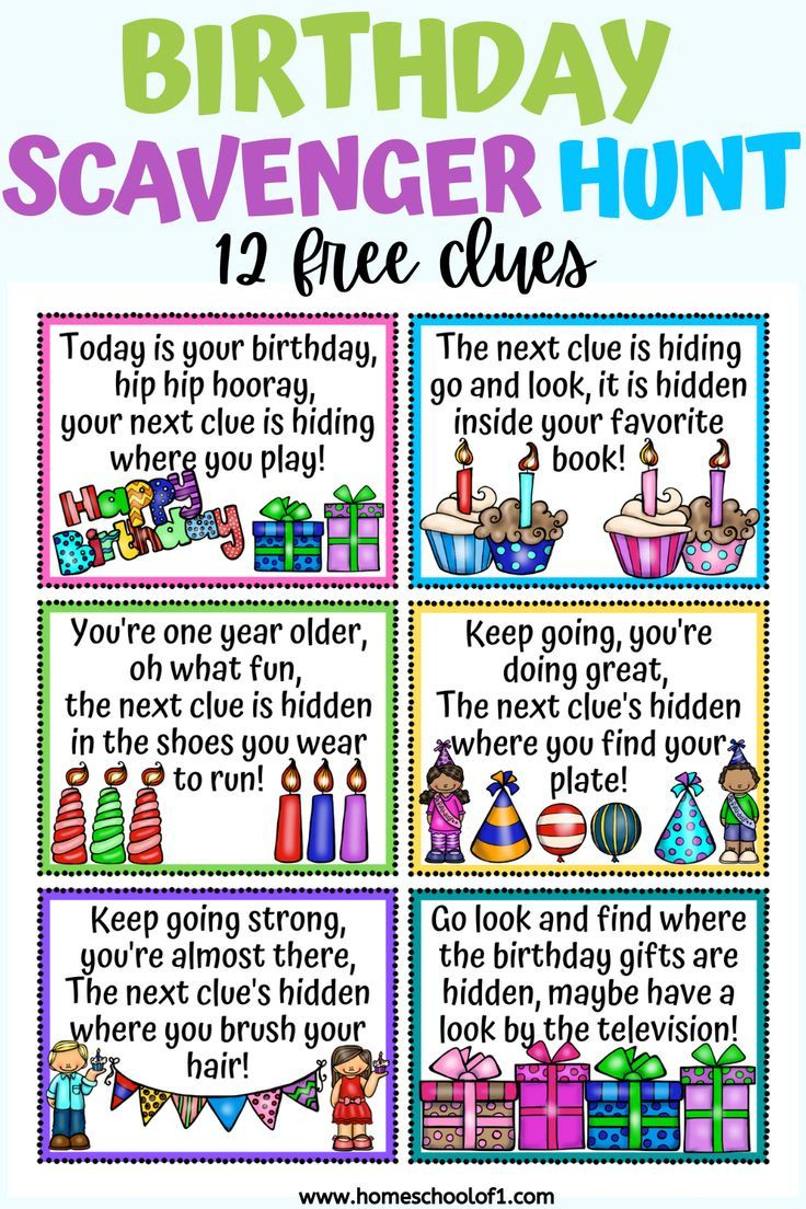 Birthday Scavenger Hunt Printable Clues (Free) in Free Printable Treasure Hunt Clues