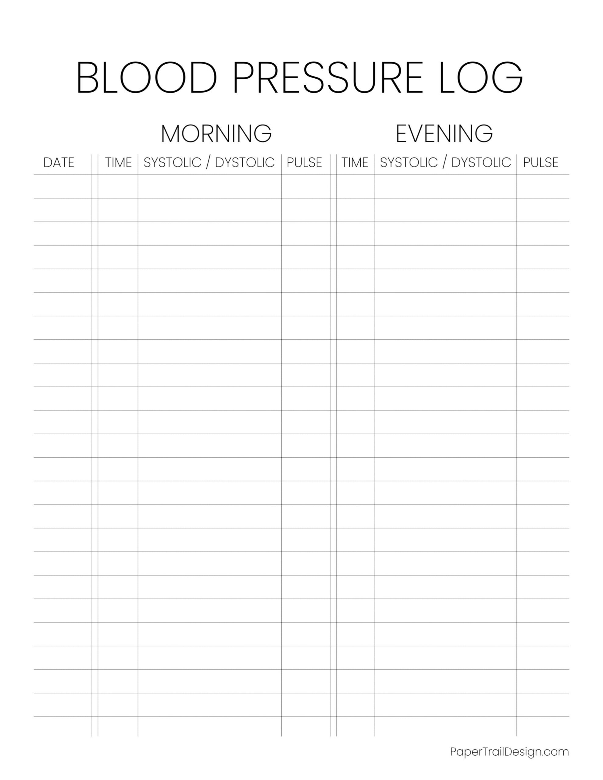Blood Pressure Log Sheet - Paper Trail Design throughout Blood Pressure Chart Printable Free
