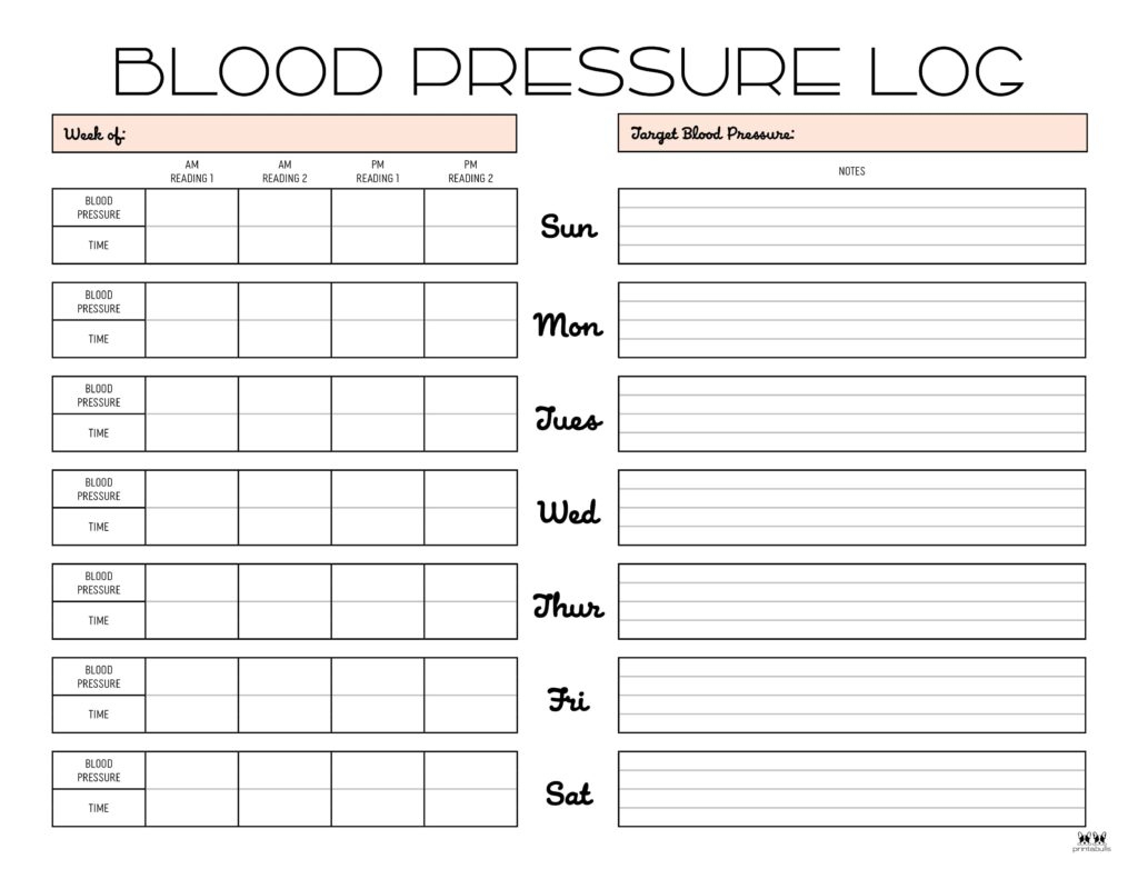 Blood Pressure Logs - 25 Free Printables | Printabulls in Blood Pressure Chart Printable Free