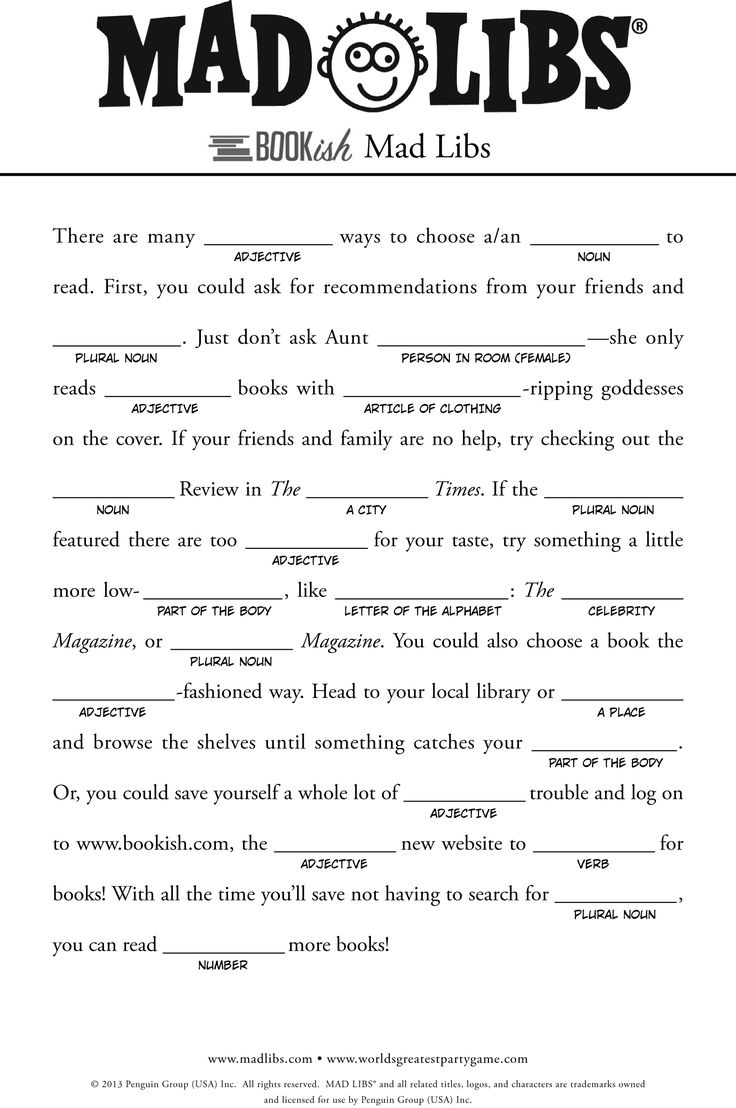 Bookish Mad Libs Http://Www.bookish/Articles/Free-Mad-Libs-For pertaining to Mad Libs Printable Free Funny