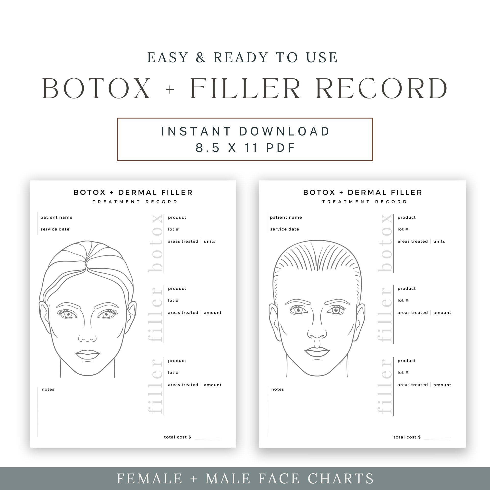 Botox + Dermal Filler, Anwendungsdatei, Patientenakte, Botox for Free Printable Botox Face Chart
