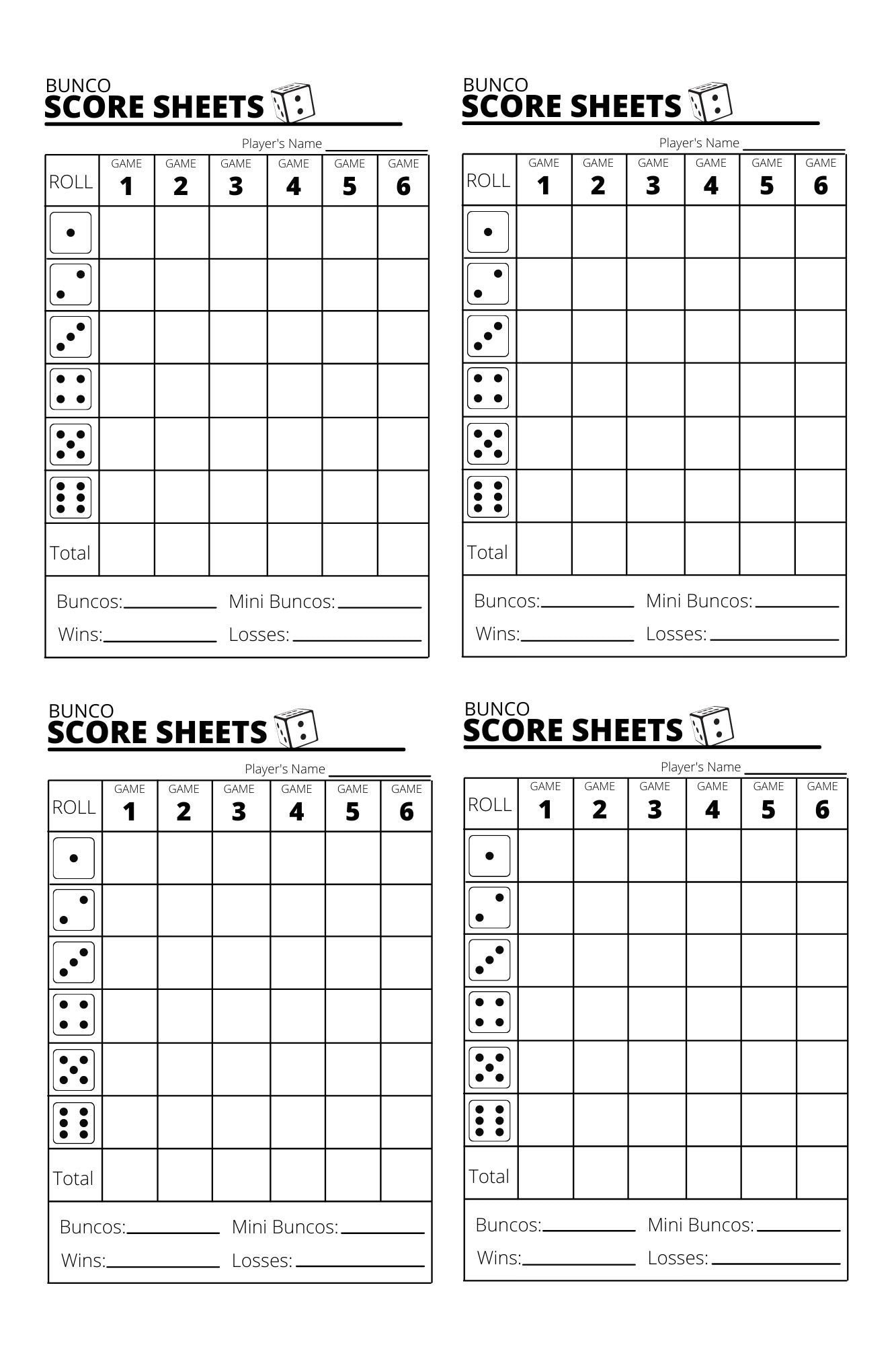 Bunco Score Sheets X4 - Bunco Score Sheets - Printable Pdf - Etsy pertaining to Printable Free Bunco Score Sheets