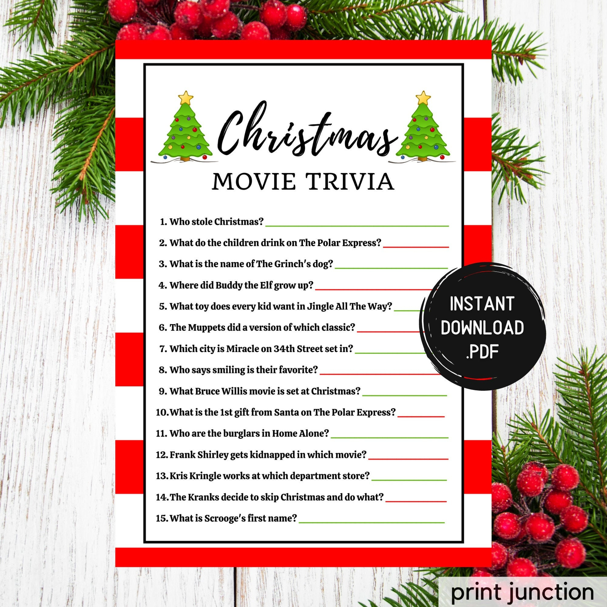 Buy Christmas Movie Trivia Game, Printable Holiday Activity inside Christmas Movie Trivia Game Printable