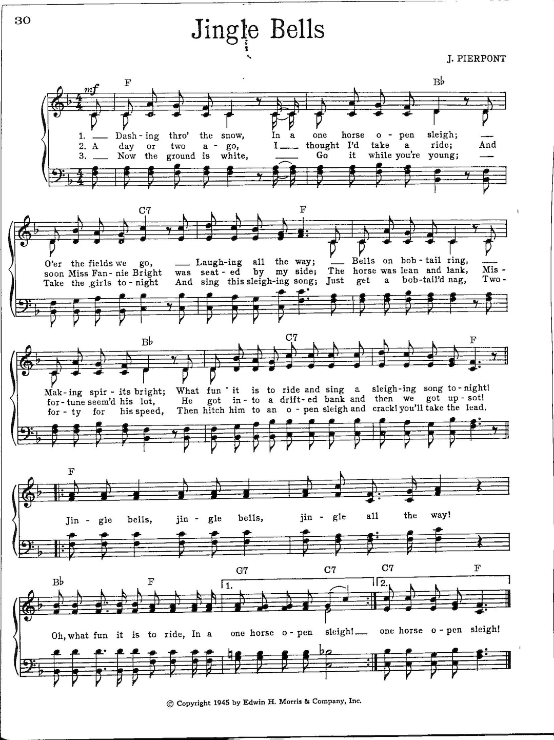 Buy Jingle Bells Christmas Carol Digital Piano Vocal Guitar Sheet Music Key Of F Online In India - Etsy regarding Printable Jingle Bells Sheet Music