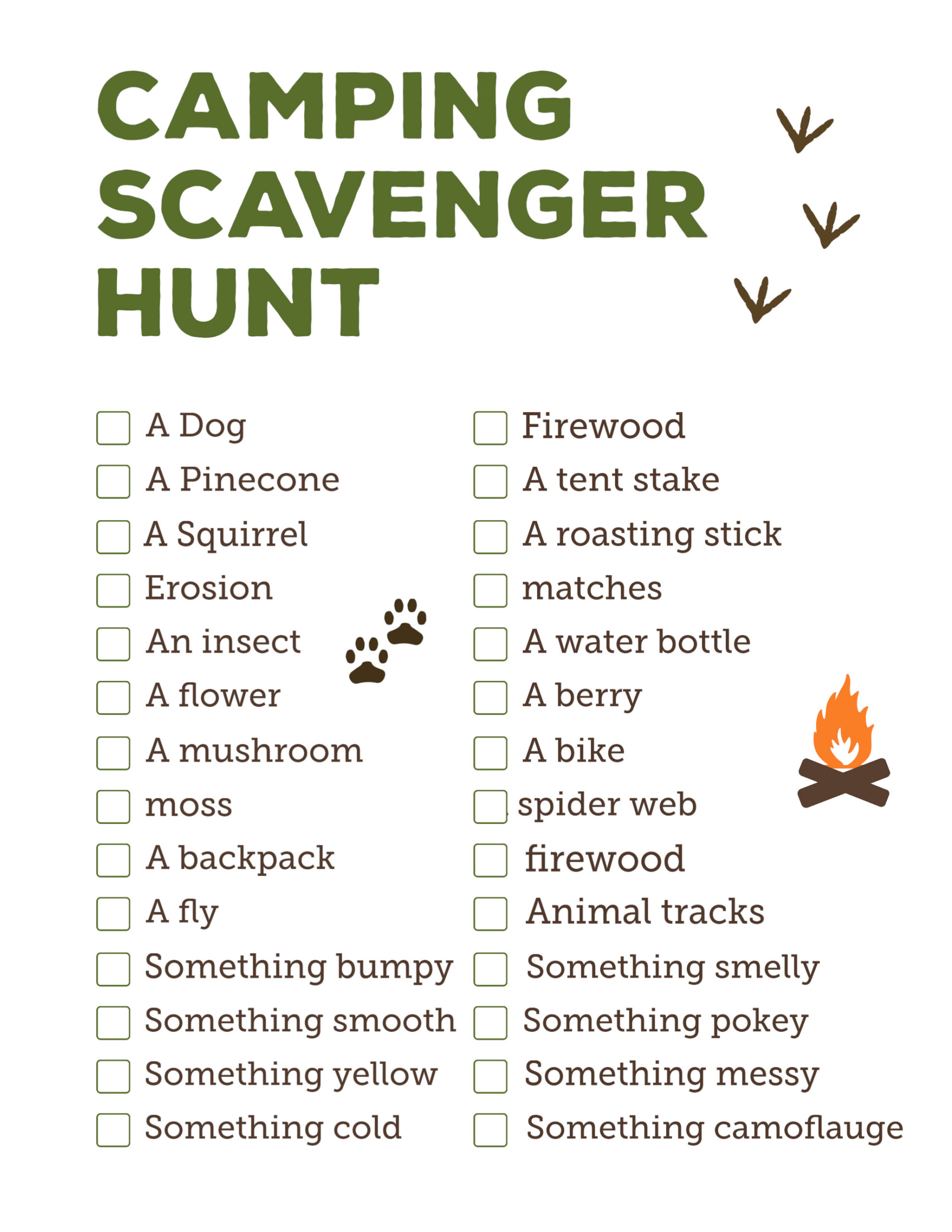 Camping Scavenger Hunt Printable - Paper Trail Design intended for Free Printable Camping Scavenger Hunt