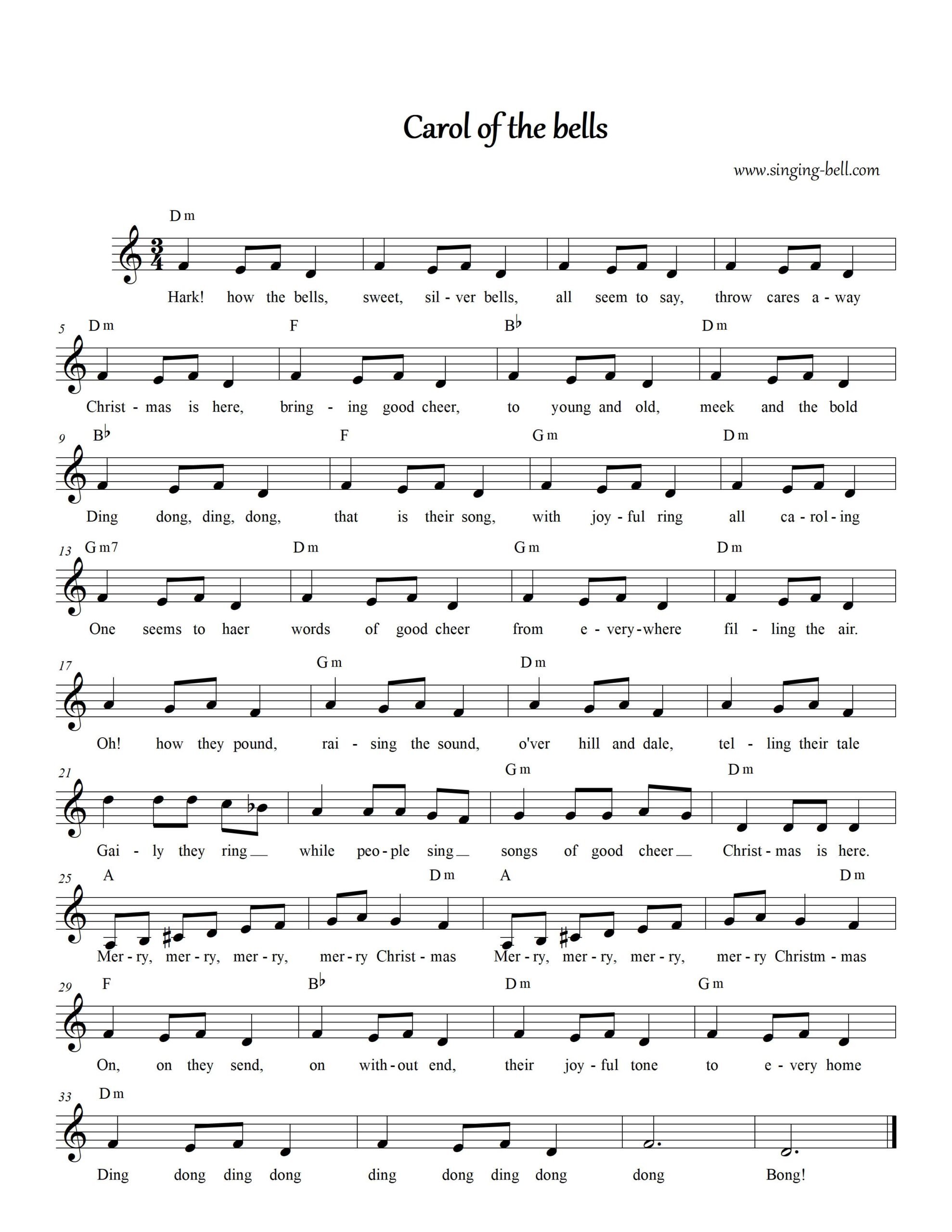 Carol Of The Bells - Piano Sheet Music, Video Tutorial regarding Printable Carol Of The Bells Lyrics