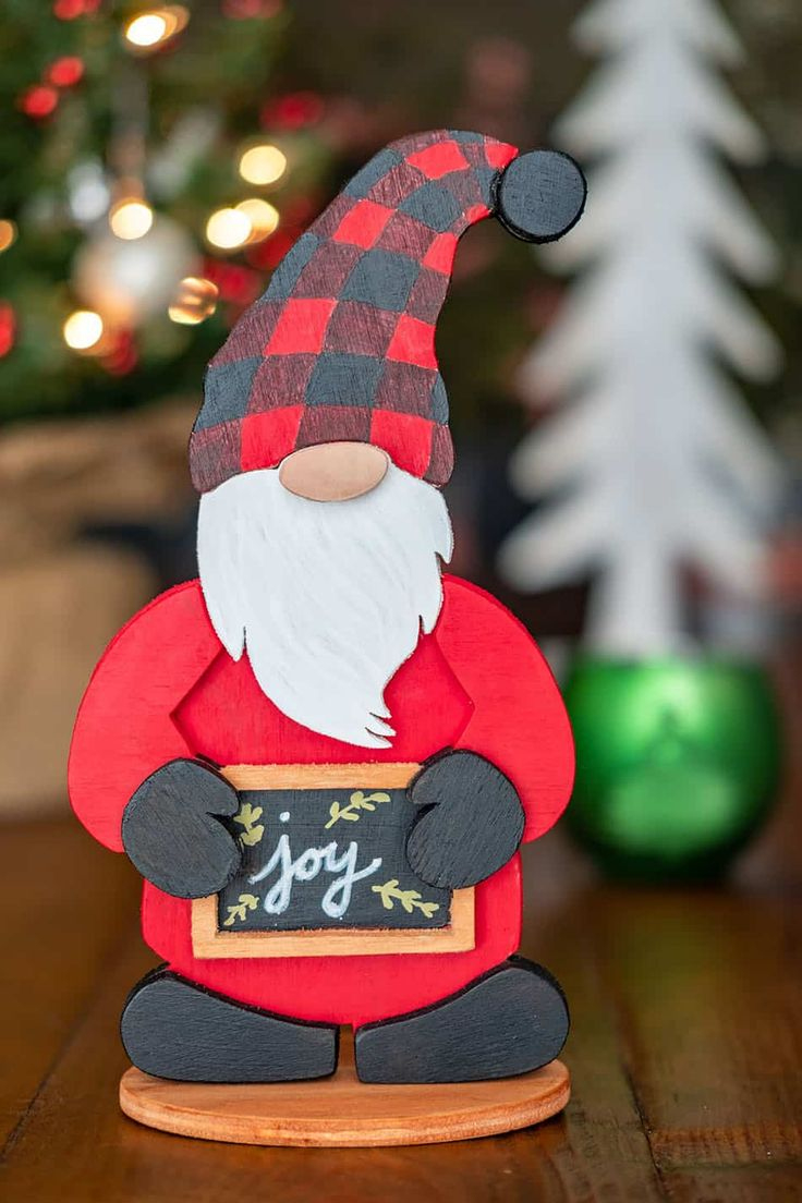 Christmas Gnome Holding Chalkboard Sign | Laser Cut File &amp;amp; Scroll with Printable Christmas Scroll Saw Patterns