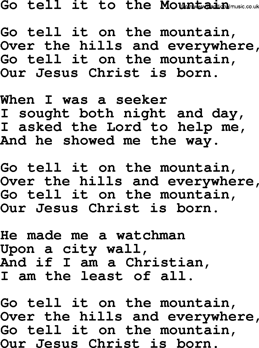 Christmas Hymns, Carols And Songs, Title: Go Tell It To The within Printable Lyrics For Go Tell It on the Mountain