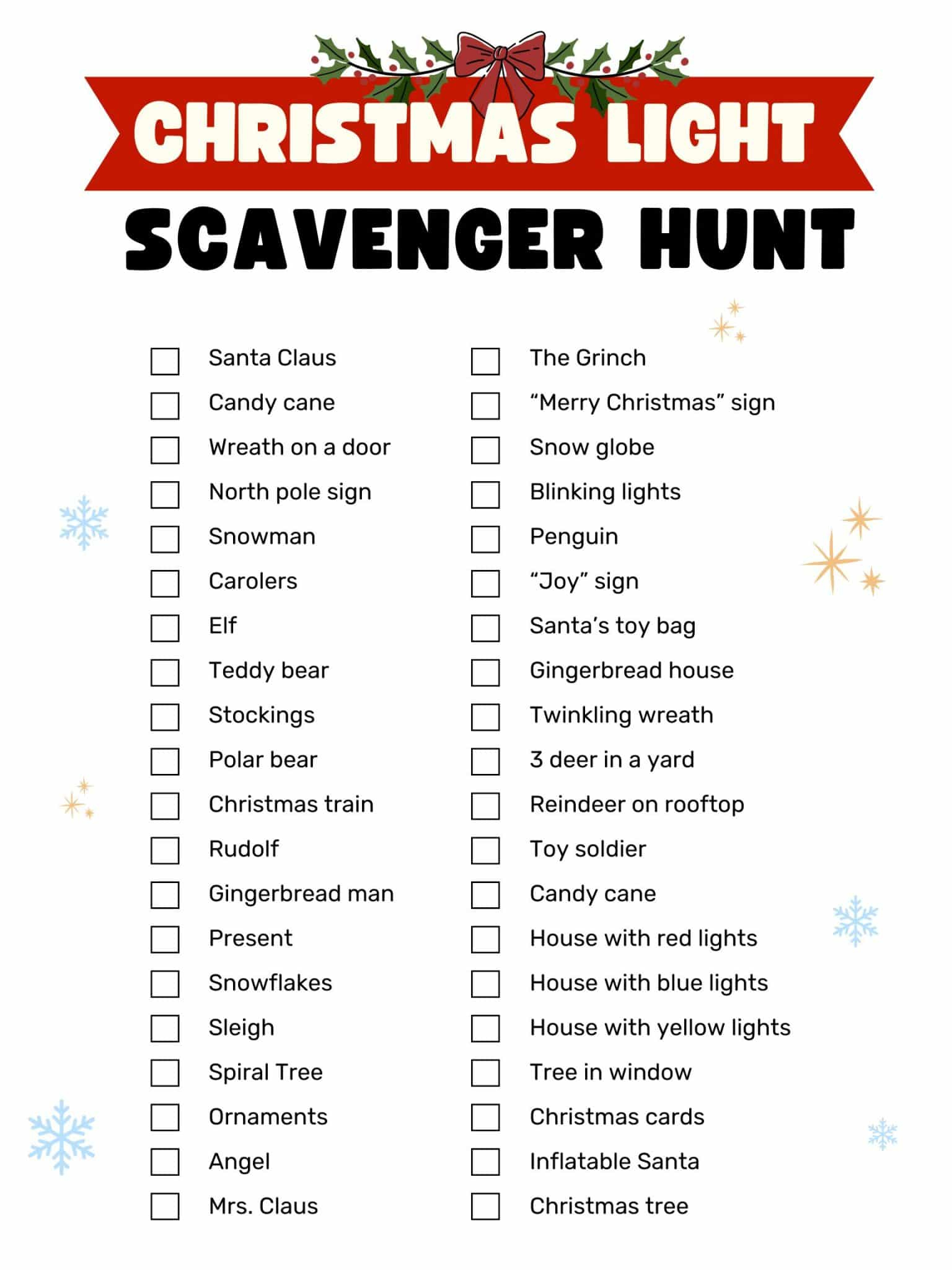 Christmas Light Scavenger Hunt Free Printable - Goally with Printable Christmas Light Scavenger Hunt