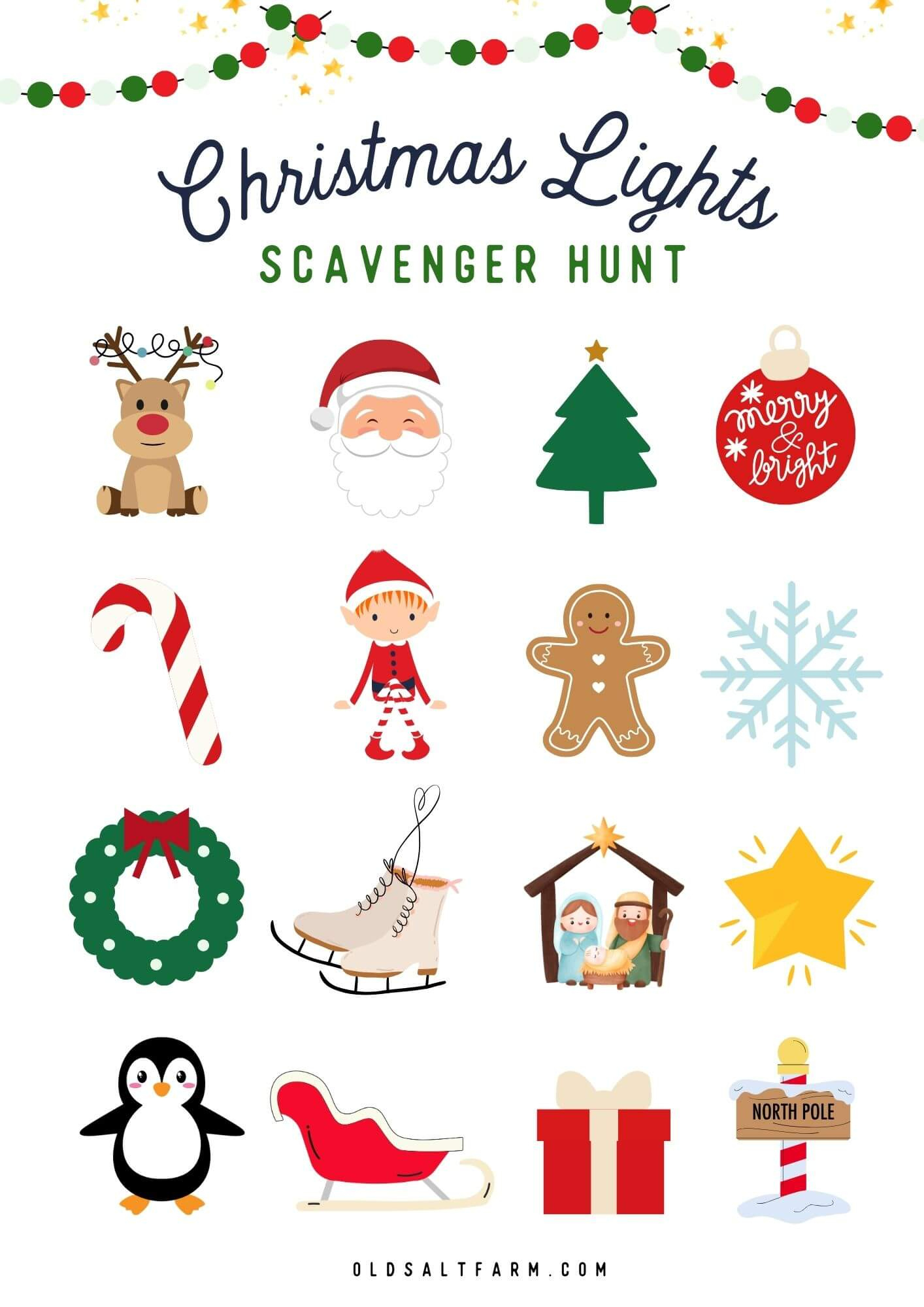 Christmas Light Scavenger Hunt | Free Printable | Old Salt Farm for Printable Christmas Light Scavenger Hunt