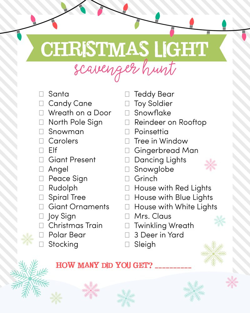 Christmas Light Scavenger Hunt with Printable Christmas Light Scavenger Hunt