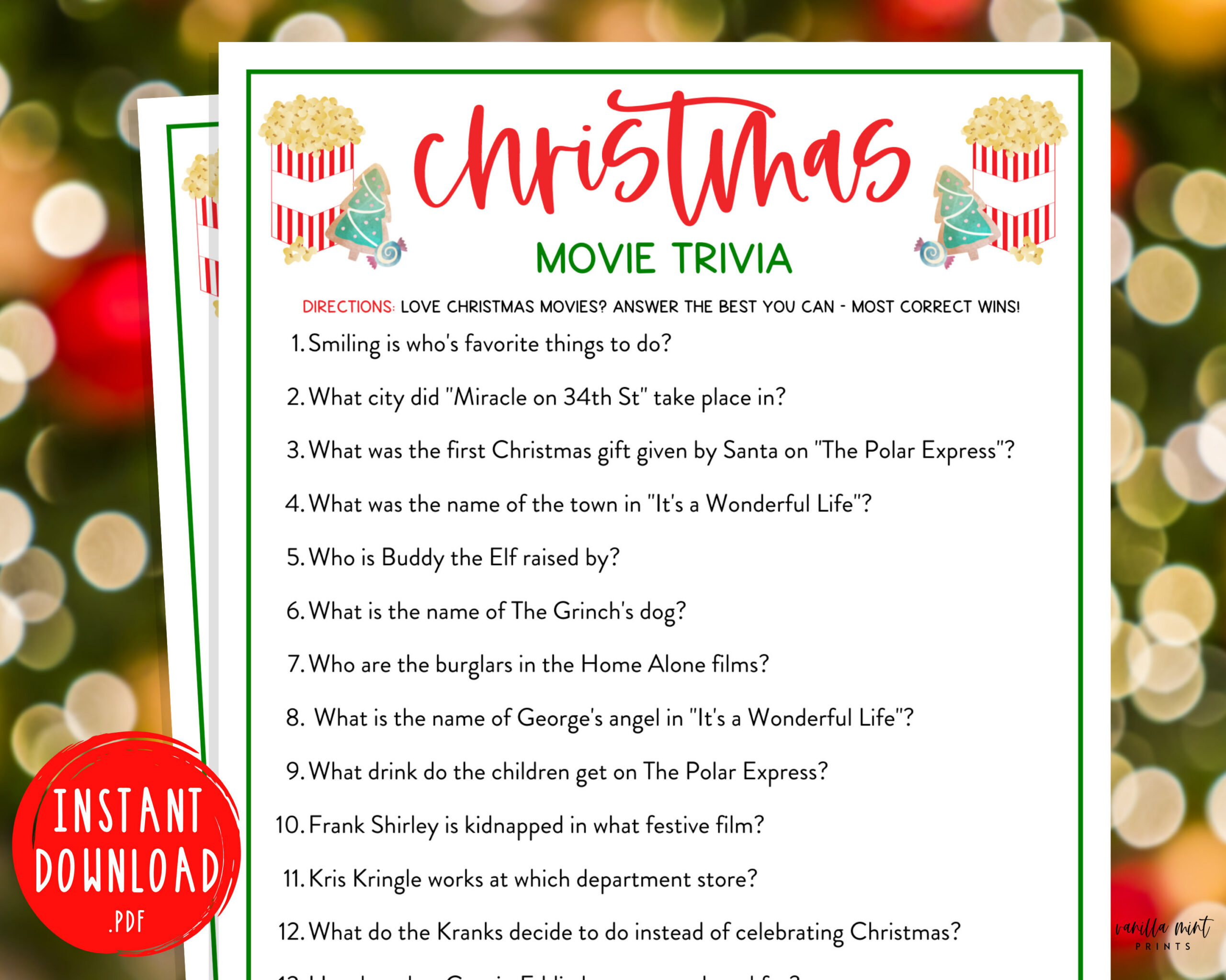 Christmas Movie Trivia Game | Christmas Trivia Printable Games for Christmas Movie Trivia Game Printable