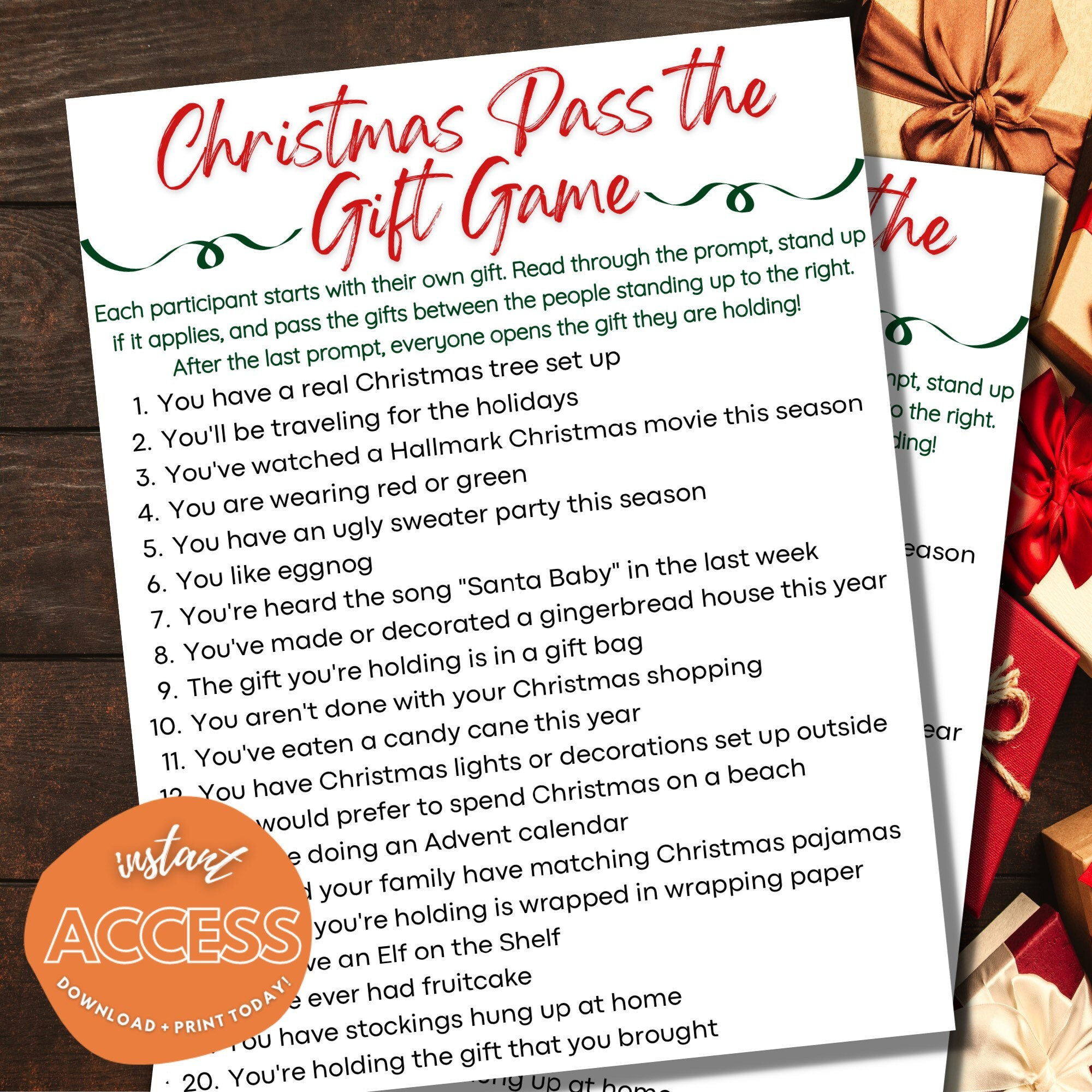 Christmas Pass The Gift Game - Instant Download - Printable for Pass The Gift Game Free Printable
