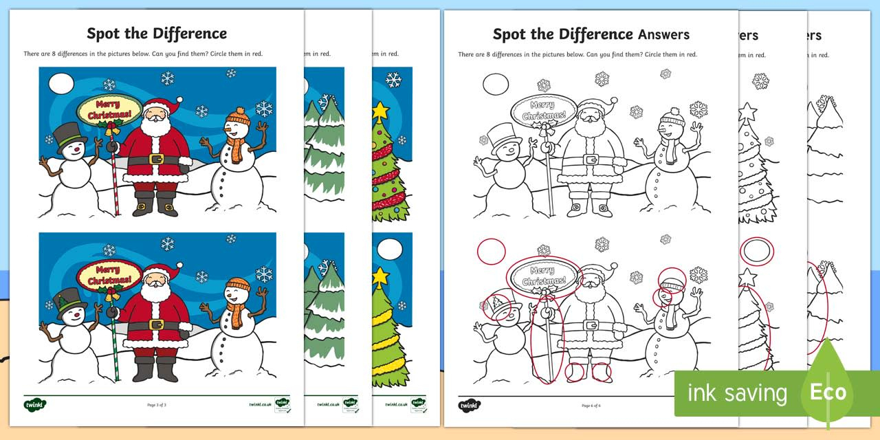 Christmas-Themed Spot The Difference Worksheet Activity regarding Christmas Spot The Difference Printable
