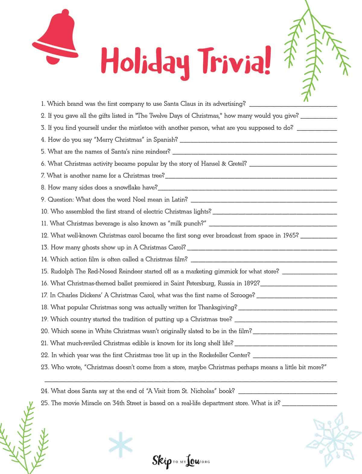 Christmas Trivia | Skip To My Lou within Christmas Trivia Printable With Answers