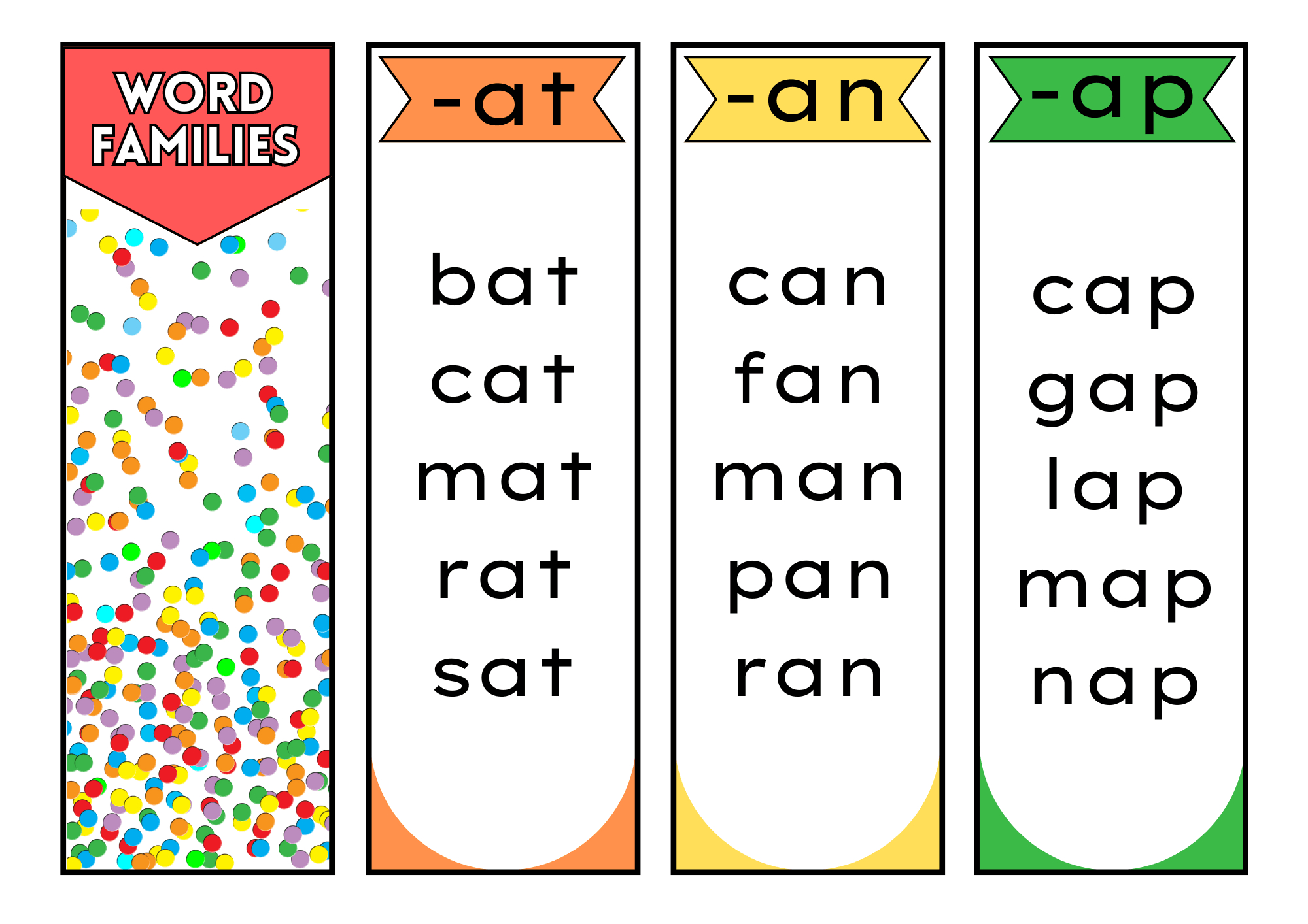 Colorful Word Family Editable And Printable Flashcardsmarvinjl in Printable At Family Words Flash Cards