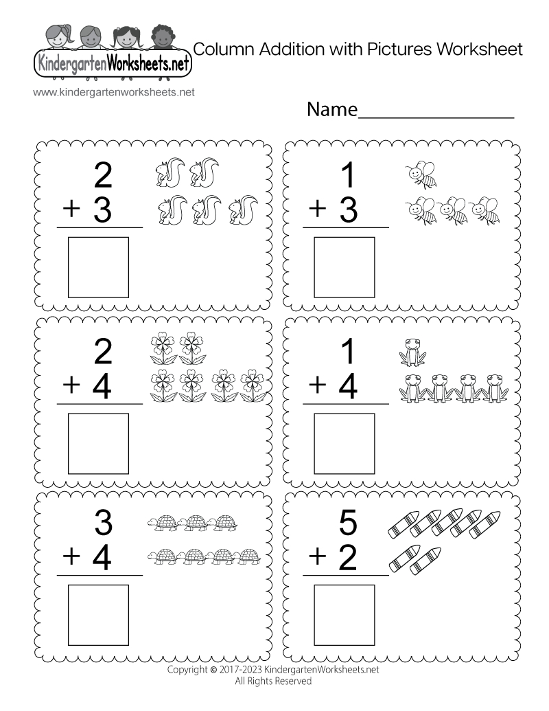 Column Addition With Pictures Worksheet - Free Printable, Digital for Free Printable Addition Worksheets For Kindergarten