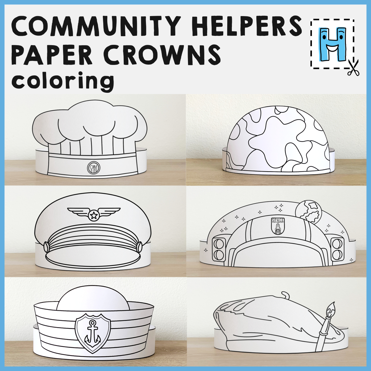 Community Helpers Paper Hats Career Day Printable Paper Coloring pertaining to Community Helpers Hats Free Printables