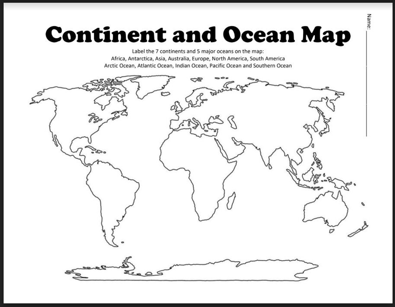 Continent And Ocean Map Worksheet Blank - Worksheets Library within Continents And Oceans Printable Quiz