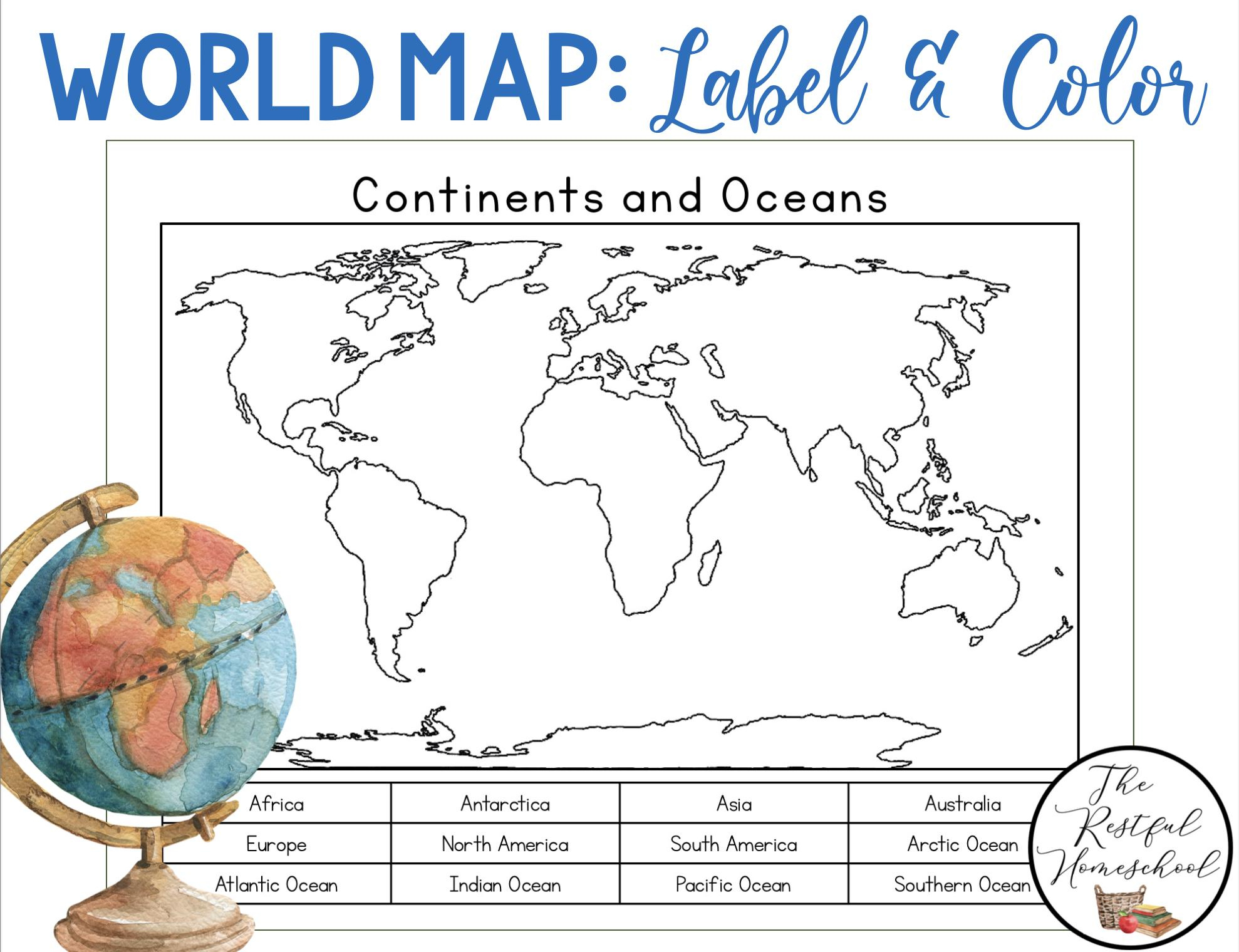 Continents And Oceans | Color And Label Blank World Map in Blank Continents and Oceans Map Printable