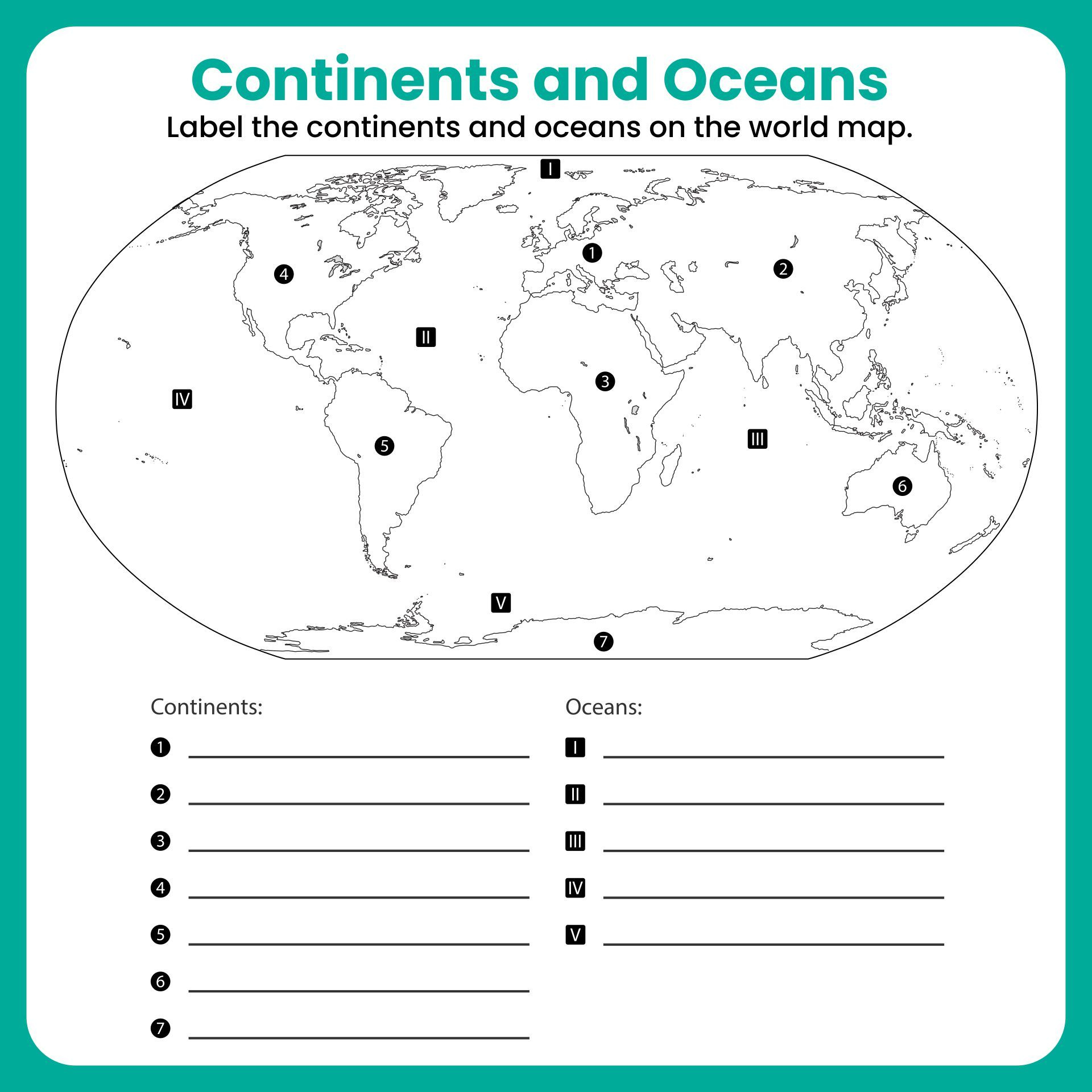 Continents And Oceans Map For 2Nd Grade | Continents And Oceans with Continents and Oceans Printable Quiz