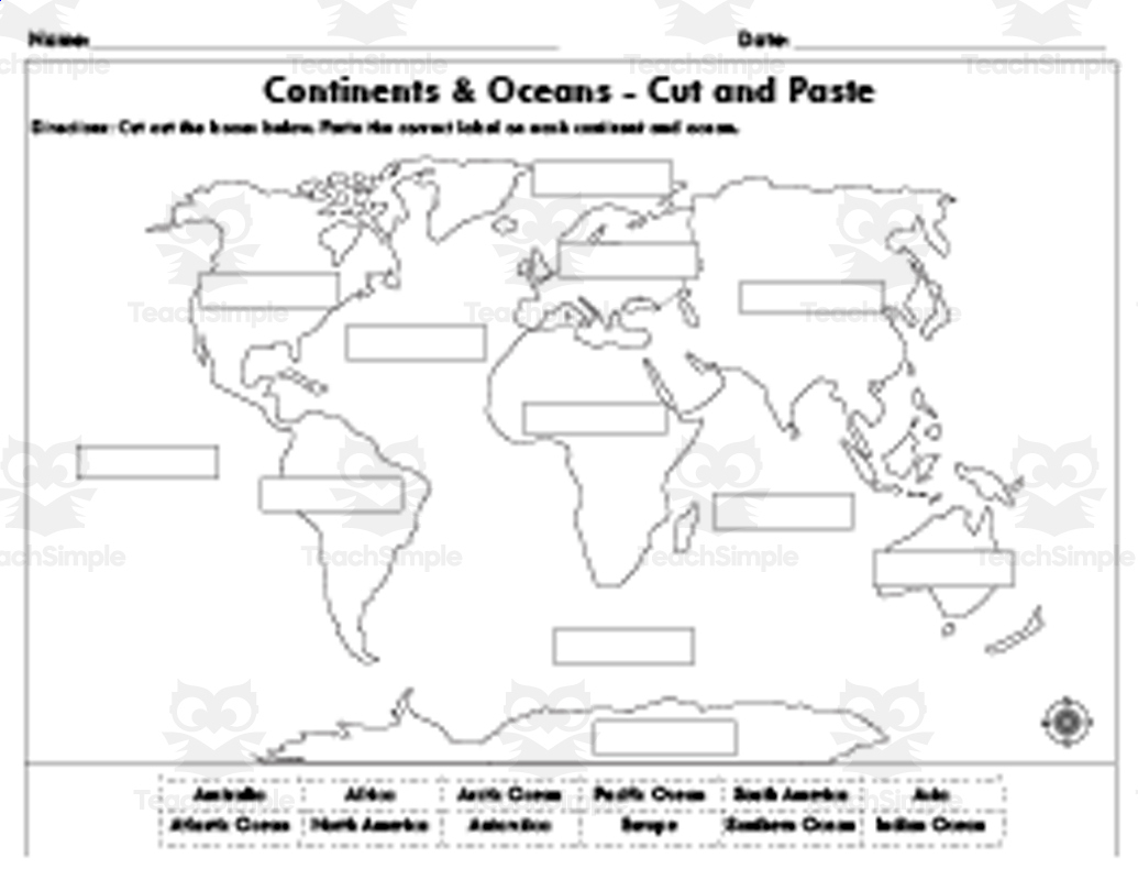 Cut And Paste Continents And Oceans - World Map within Blank Map Continents And Oceans Printable